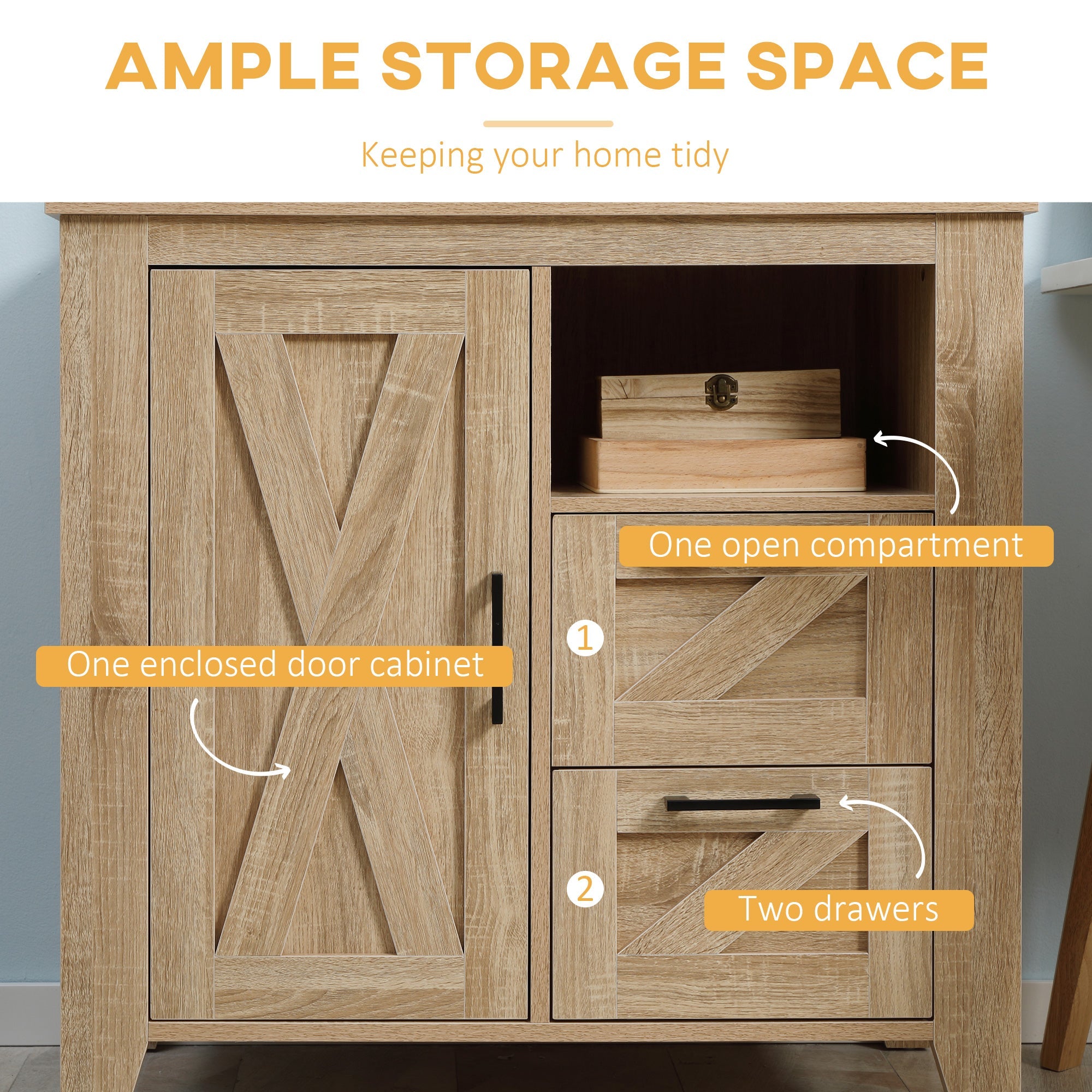 HOMCOM Farmhouse Storage Cabinet, Kitchen Cupboard Buffet Cabinet with Drawers, Door and Adjustable Shelves for Dining Room