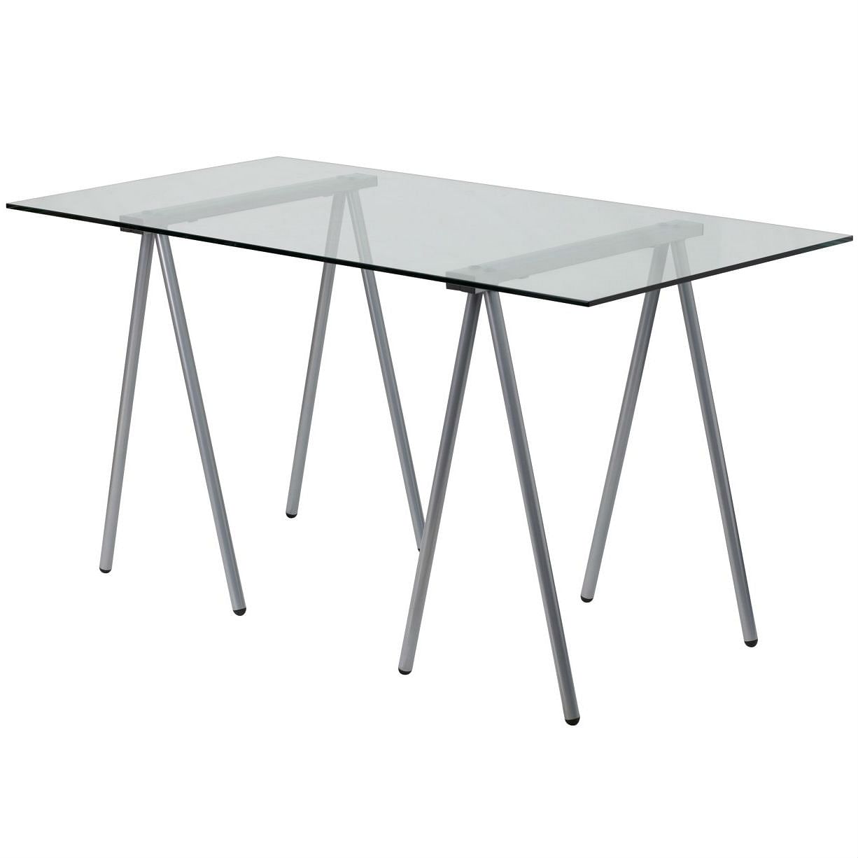 Modern Clear Tempered Glass Top Writing Table Computer Desk with Metal Legs - Free Shipping