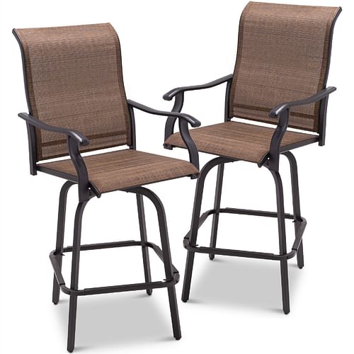 Set of 2 Brown All-Weather Mesh Swivel Barstools - Free Shipping