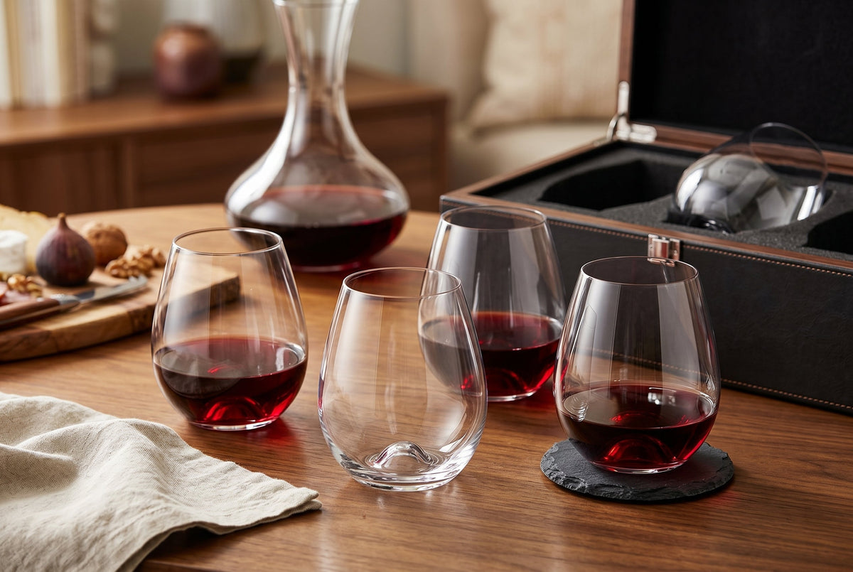 Stemless Wine Glasses, Set of 4, 565 ml (19.1 oz) Burgundy Balloon