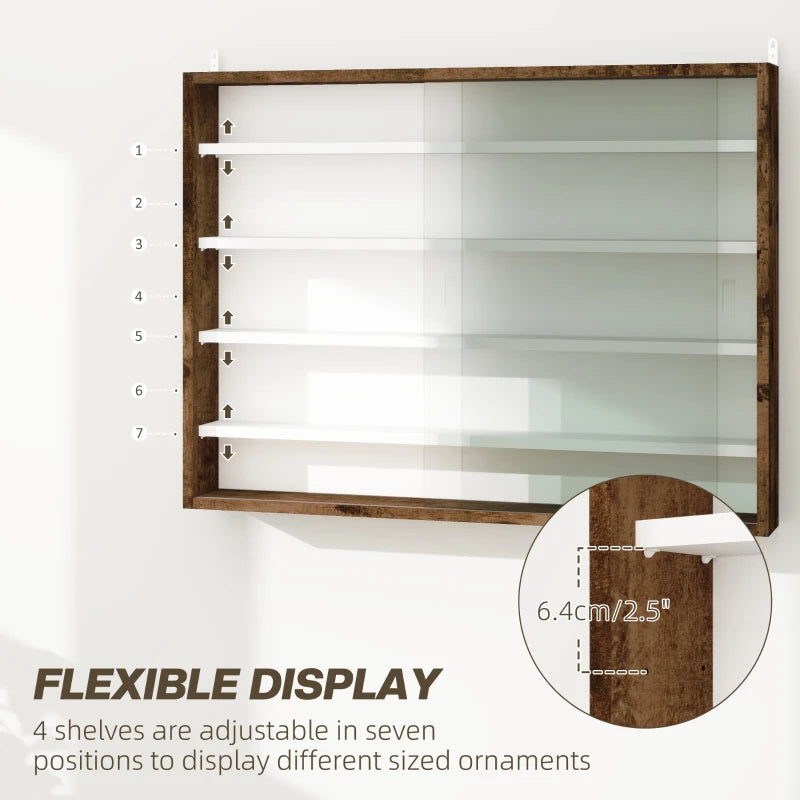 5-Tier Display Cabinet, Shot Glass Display Case, Glass Curio Cabinet with 2 Glass Doors and 4 Adjustable Shelves, Brown