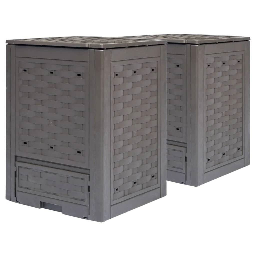 Set of 2 - Outdoor Garden 158 Gallon Compost Bin Set in Brown Plastic Rattan - Free Shipping