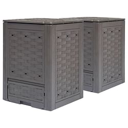 Set of 2 - Outdoor Garden 158 Gallon Compost Bin Set in Brown Plastic Rattan - Free Shipping