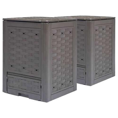 Set of 2 - Outdoor Garden 158 Gallon Compost Bin Set in Brown Plastic Rattan - Free Shipping