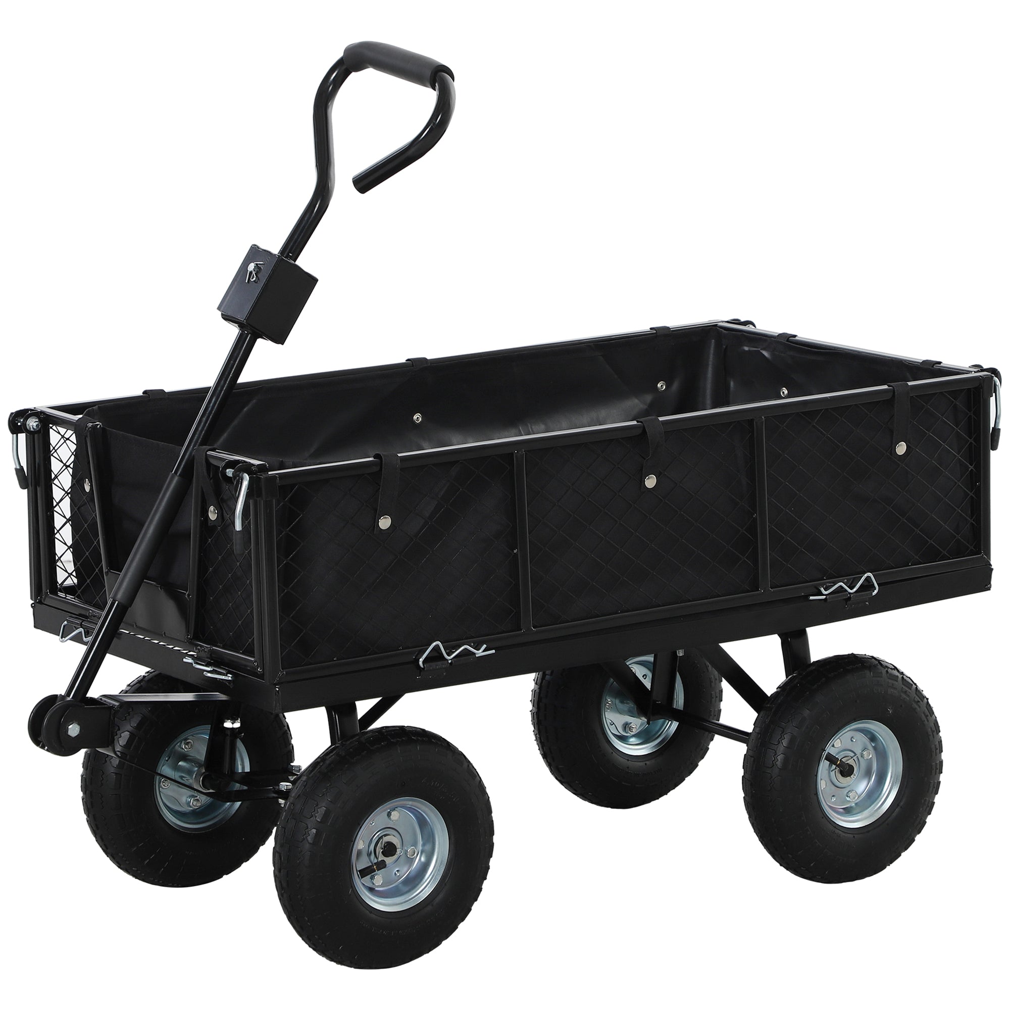 Outsunny Steel Garden Cart, Utility Wagon Cart with Removable Liner, Quick-Release Sides, 10" Wheels, 660lbs Capacity