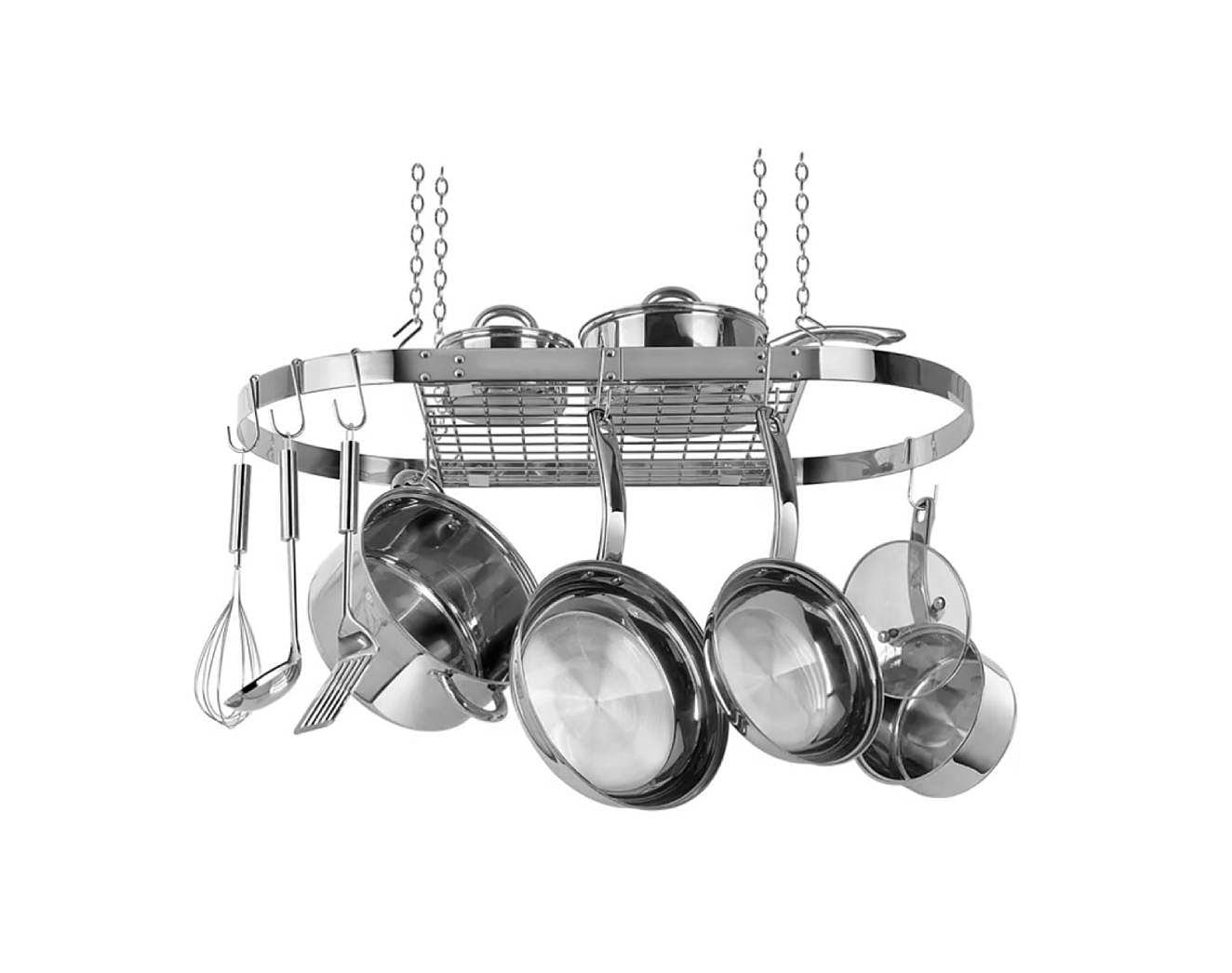 Modern Ceiling Mounted Stainless Steel Oval Hanging Pot Rack - Free Shipping