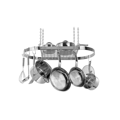 Modern Ceiling Mounted Stainless Steel Oval Hanging Pot Rack - Free Shipping