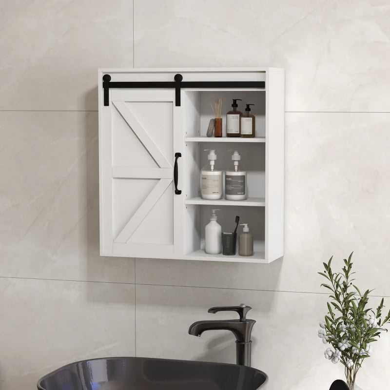 Bathroom Medicine Cabinet, Wall Cabinet with Sliding Door and Adjustable Shelf, 22.8" x 7.8" x 24.4", White