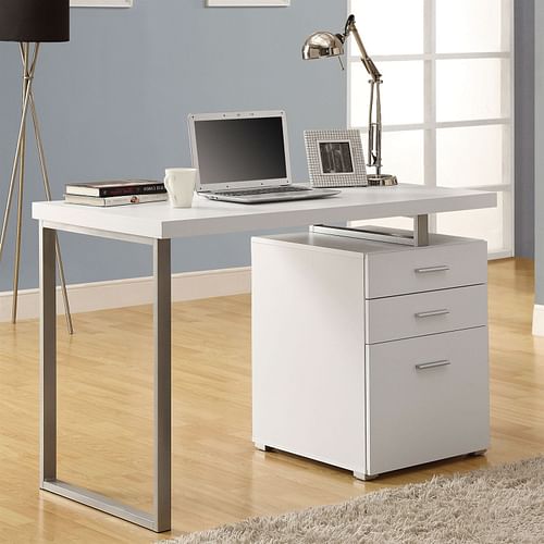 Left or Right Facing Modern Office Desk in White Finish with File Drawers - Free Shipping