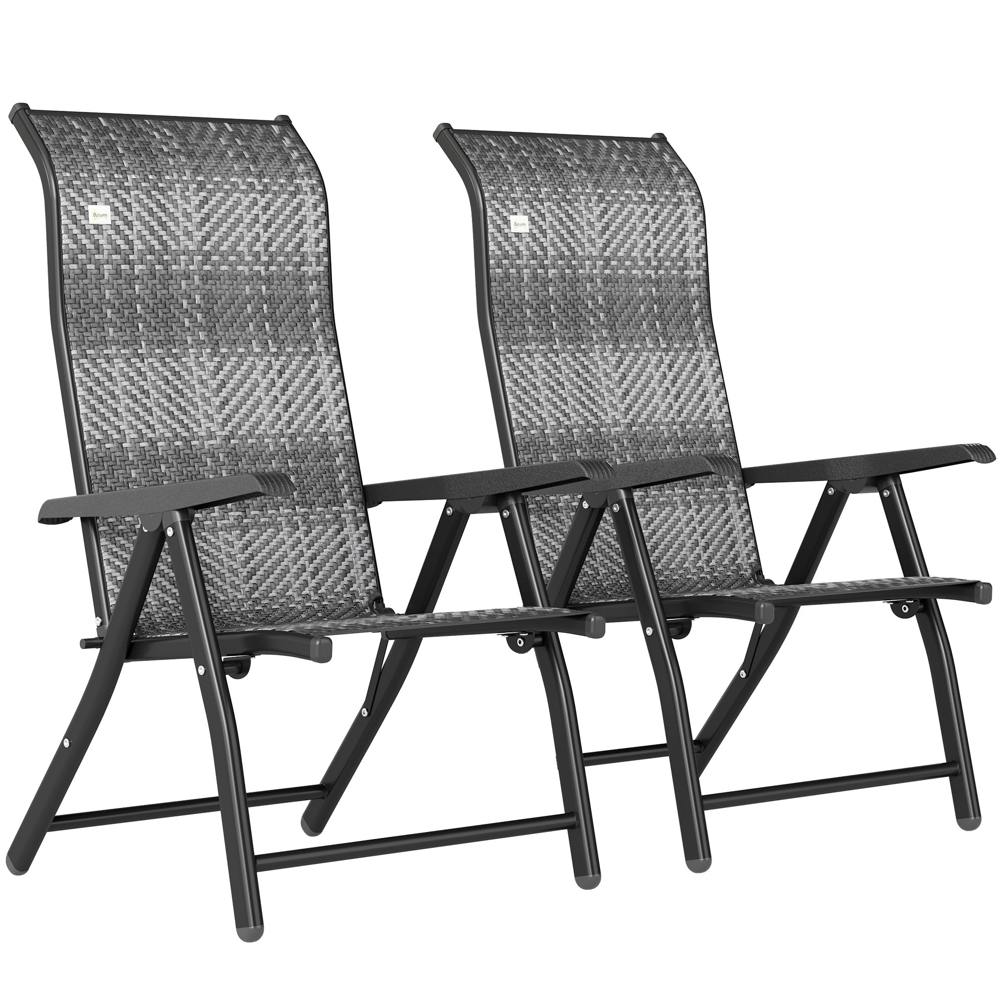 Outsunny 2PCs Outdoor Wicker Folding Chairs with Adjustable Backrest, Mixed Grey