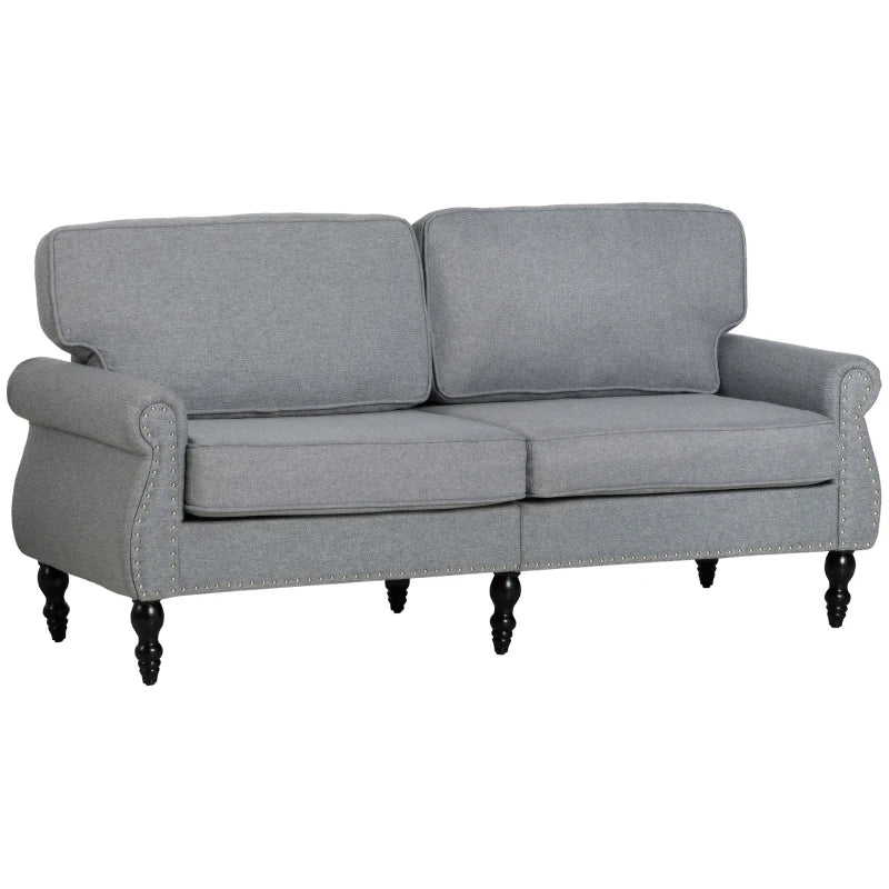 Stylish Midback Double Sofa with Sponge Padding, 2 Seater Sofa Couch, with Rubber Wood Leg, Grey