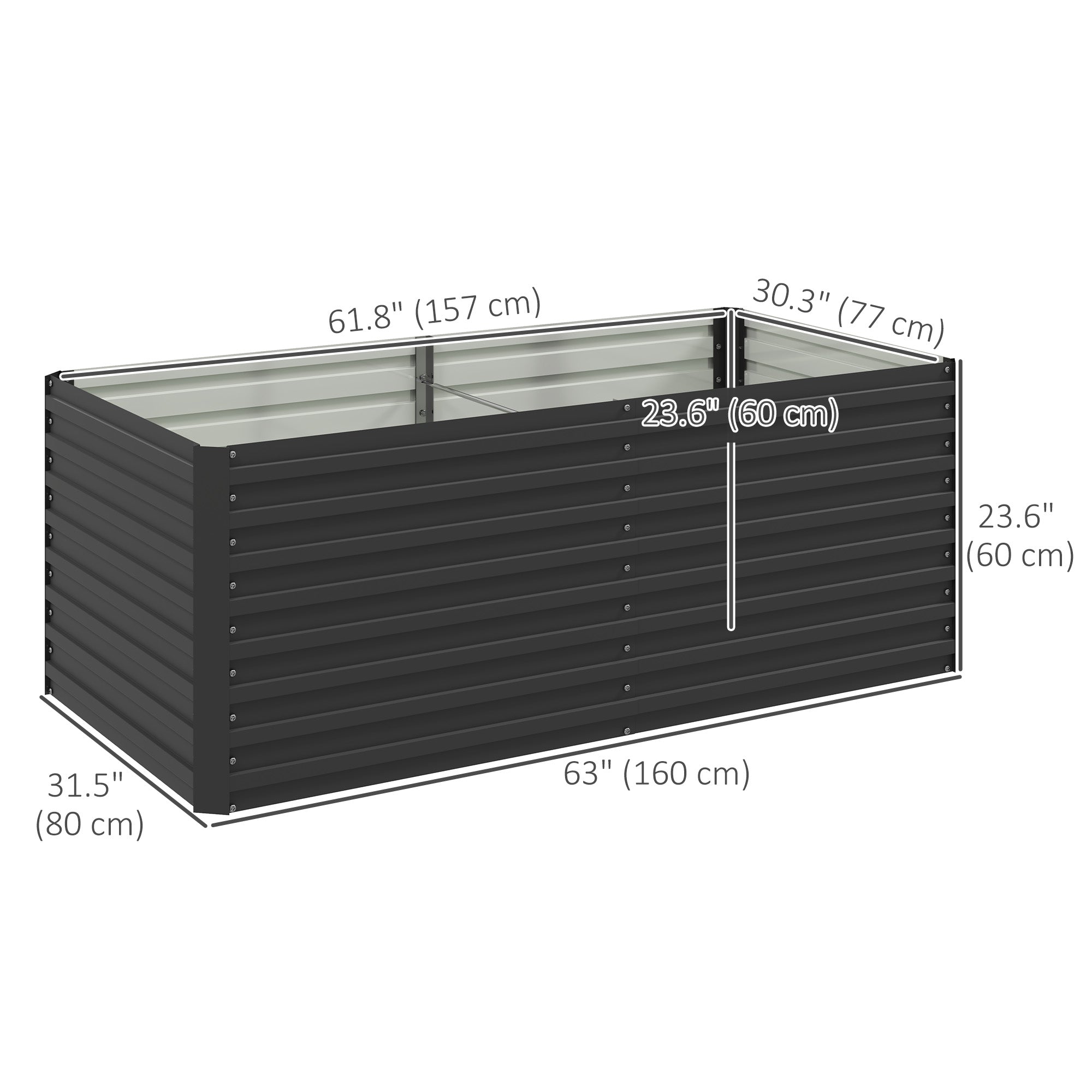 Outsunny 5 x 3 x 2ft Raised Planter Box, Durable Galvanized Steel Garden Bed for Veggies & Herbs, Dark Grey
