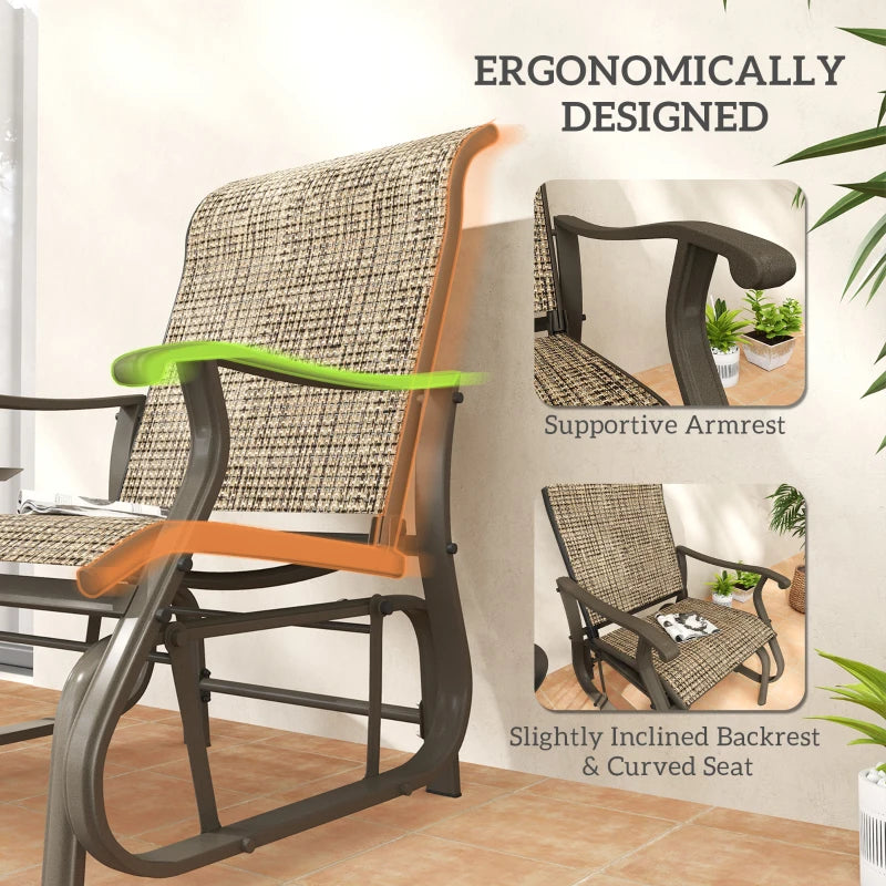 Outdoor Glider Chair, Patio Glider with Steel Frame and Mesh Fabric, Outdoor Patio Chair for Backyard, Garden and Porch, Light Mixed Brown
