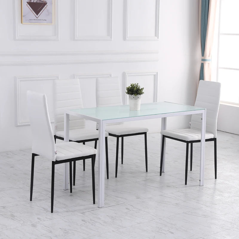 High Back Dining Chairs, Modern Upholstered Linen Fabric Accent Chairs with Metal Legs for Kitchen, Set of 4, White
