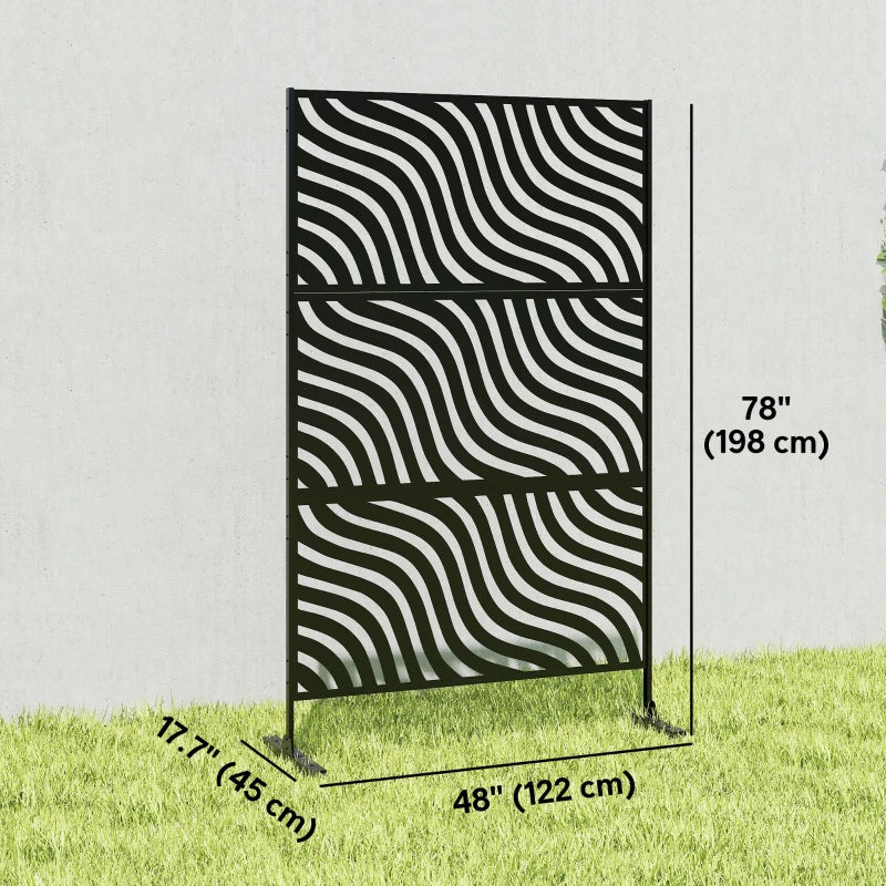 Metal Outdoor Privacy Screen, Freestanding Outdoor Divider with Stand, 78" x 48", Black
