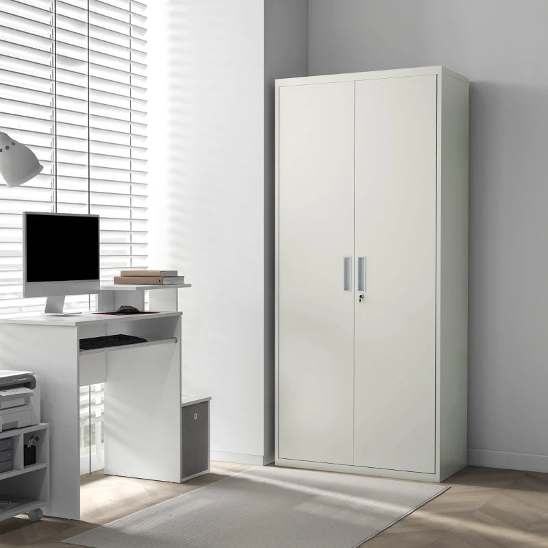 71" Tall Garage Cabinet, Metal Storage Cabinet with 2 Doors, 4 Adjustable Shelves for Home Office, Study, Garage, White