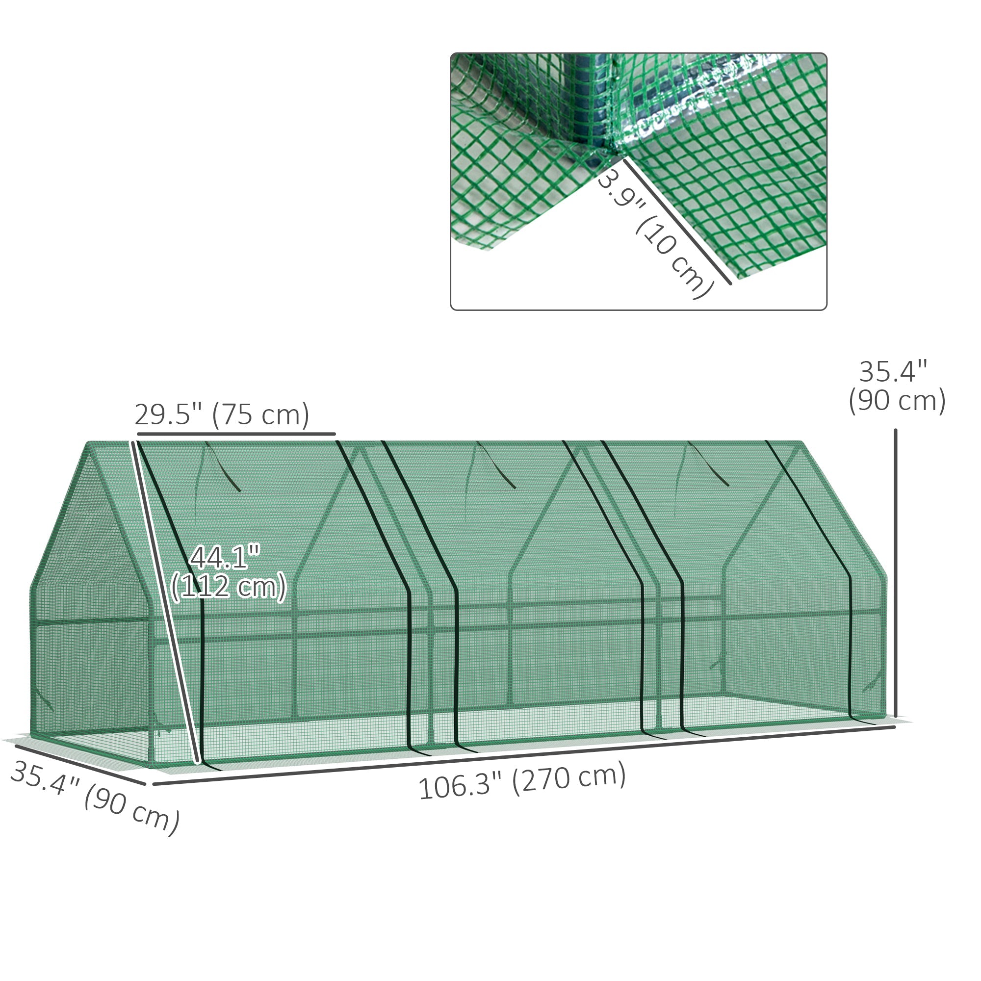 Outsunny Portable Mini Tunnel Greenhouse 106" Zippered Doors for Plants Flowers PE Cover Grow Vegetables Climate Green
