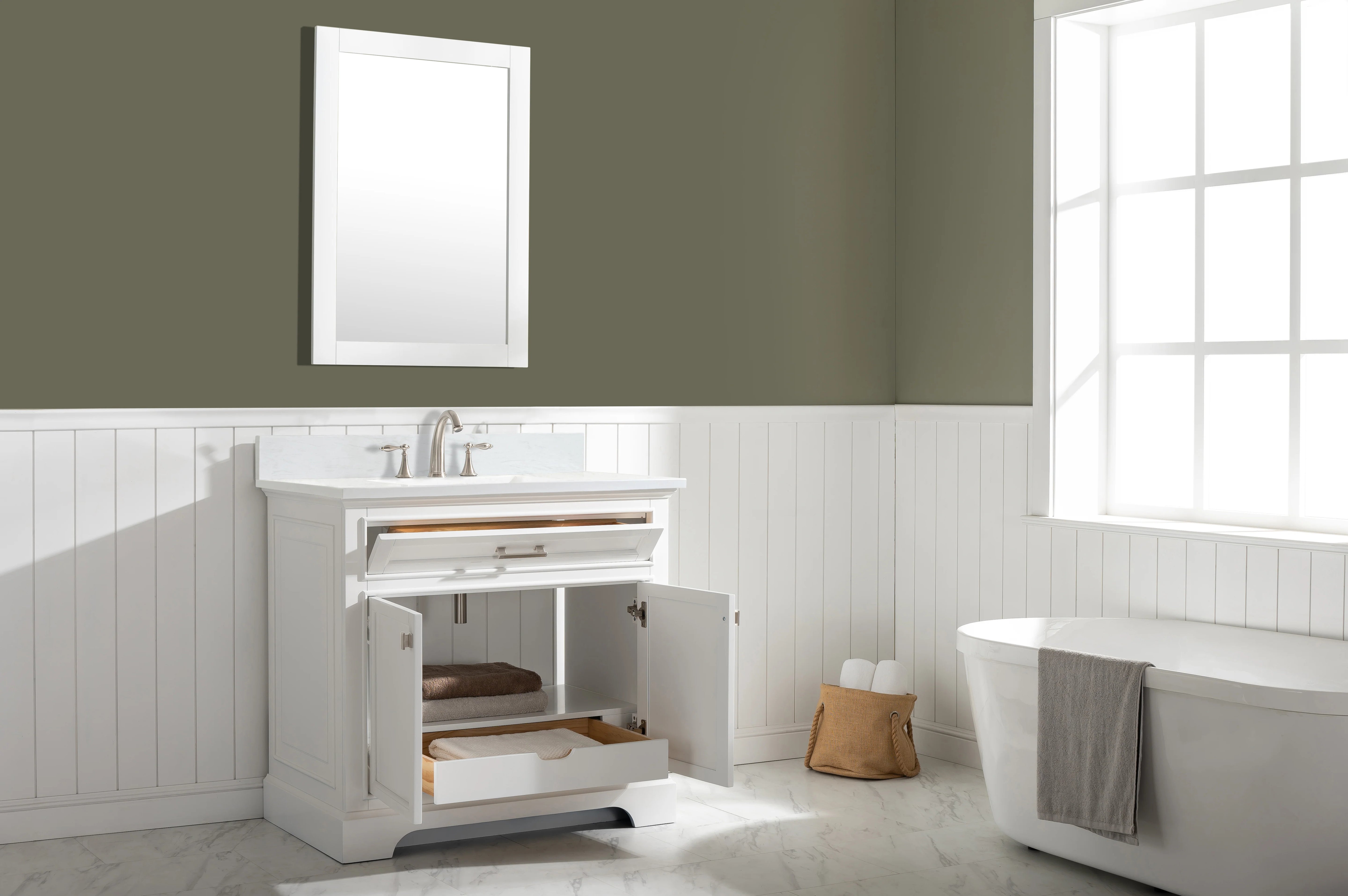 Milano 36" Single Sink Vanity with White Quartz Top