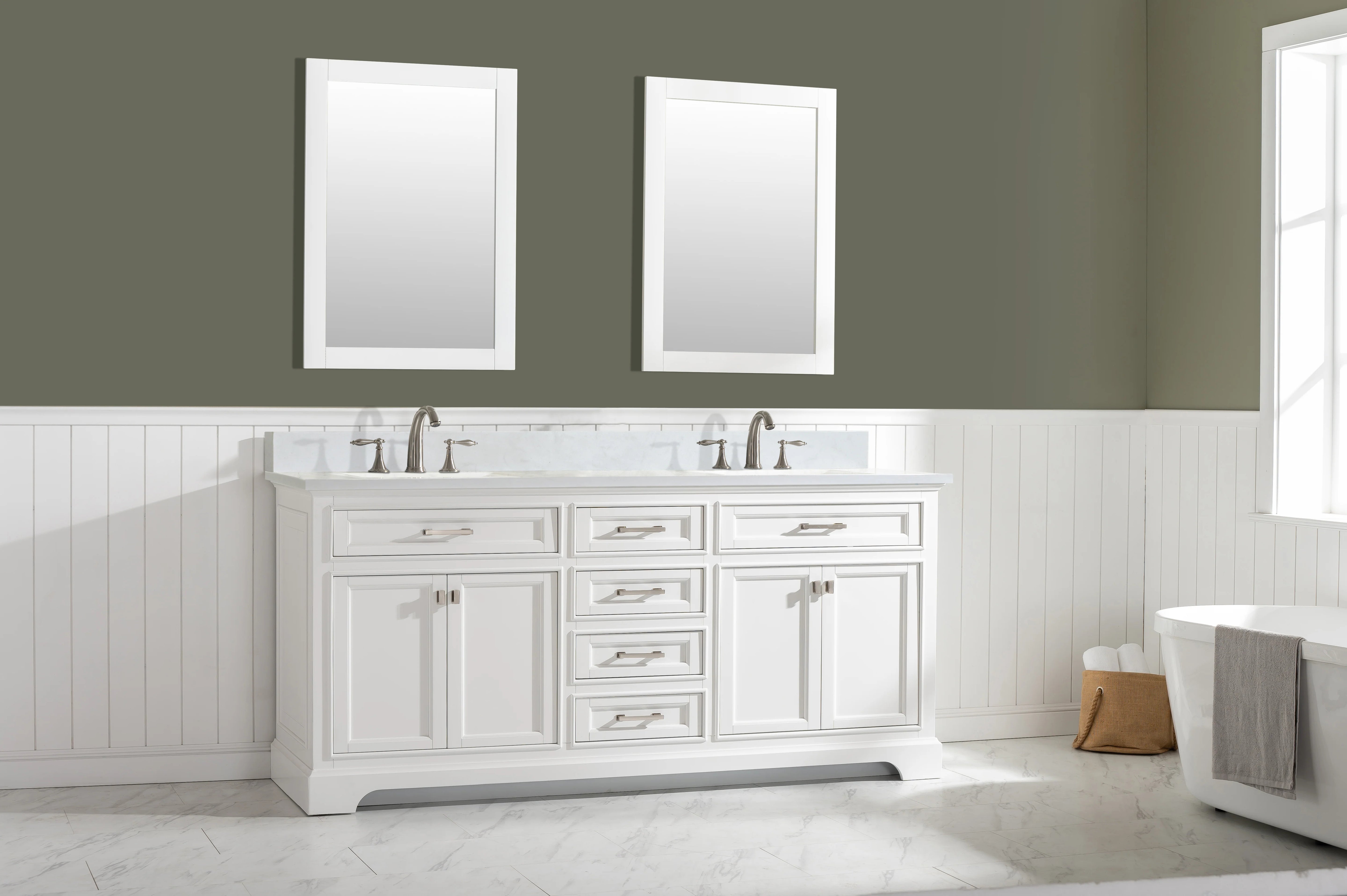 Milano 72" Double Sink Vanity with White Quartz Top