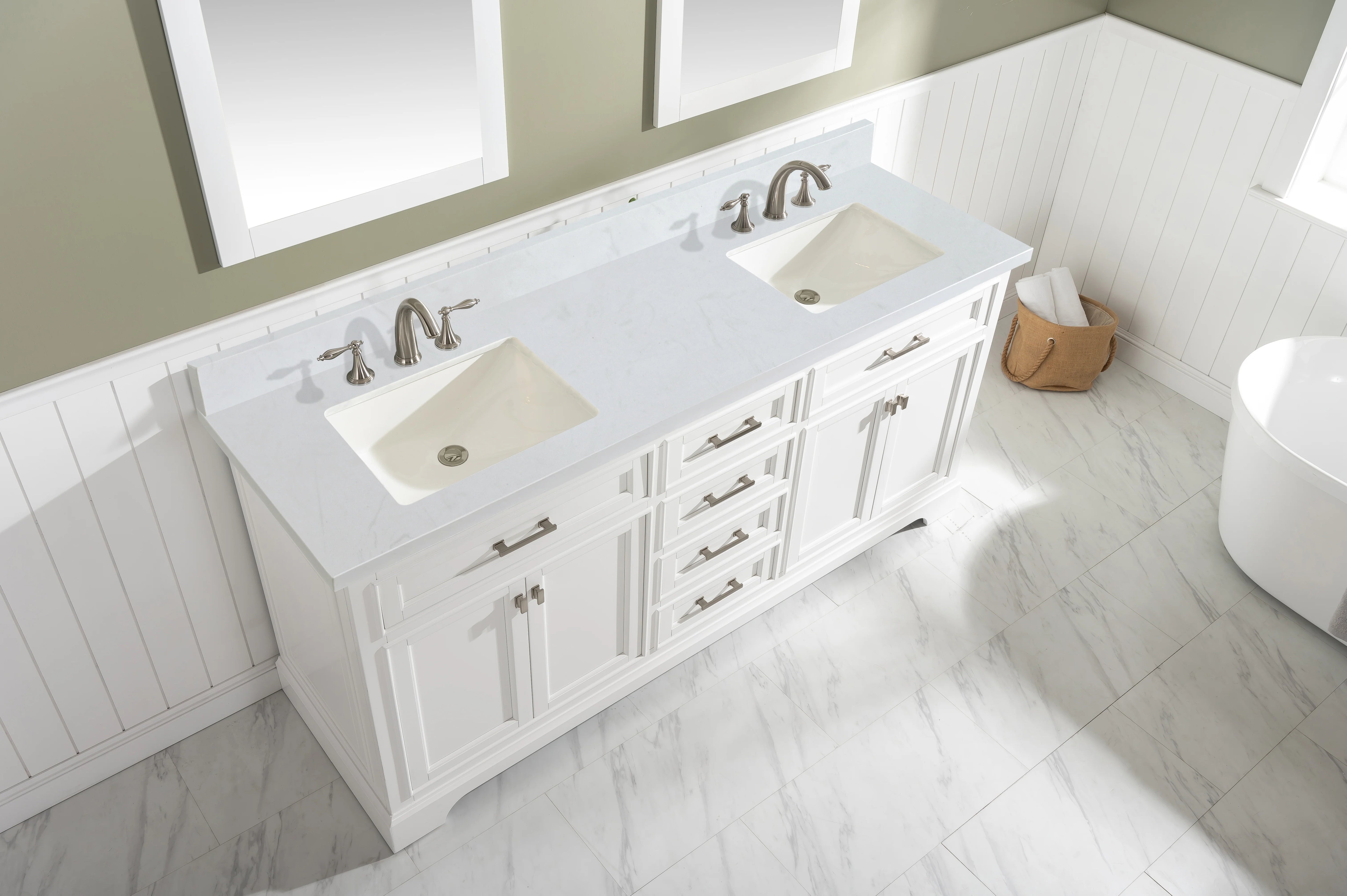 Milano 72" Double Sink Vanity with White Quartz Top