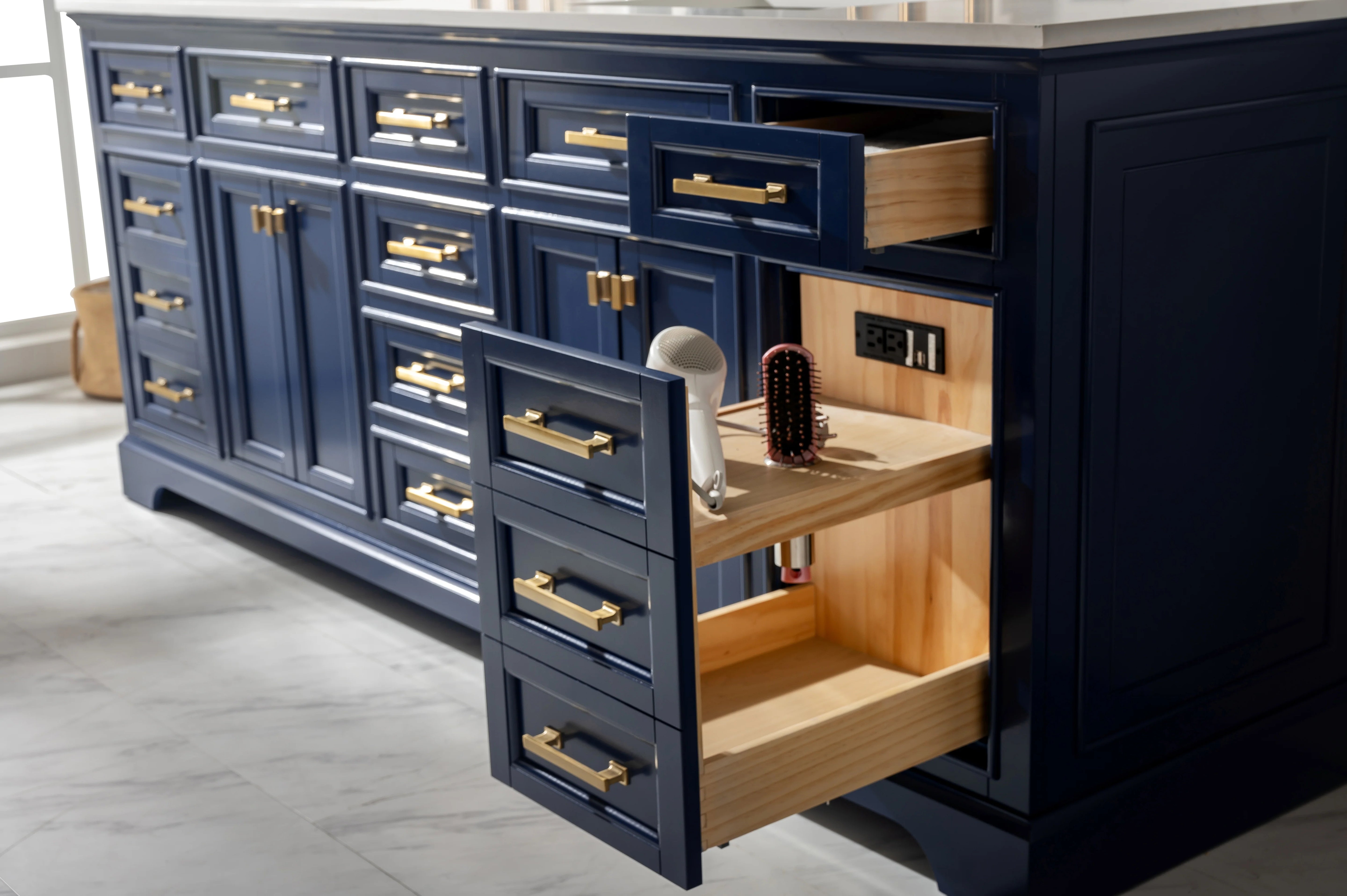 Milano 84" Double Sink Vanity with White Quartz Top