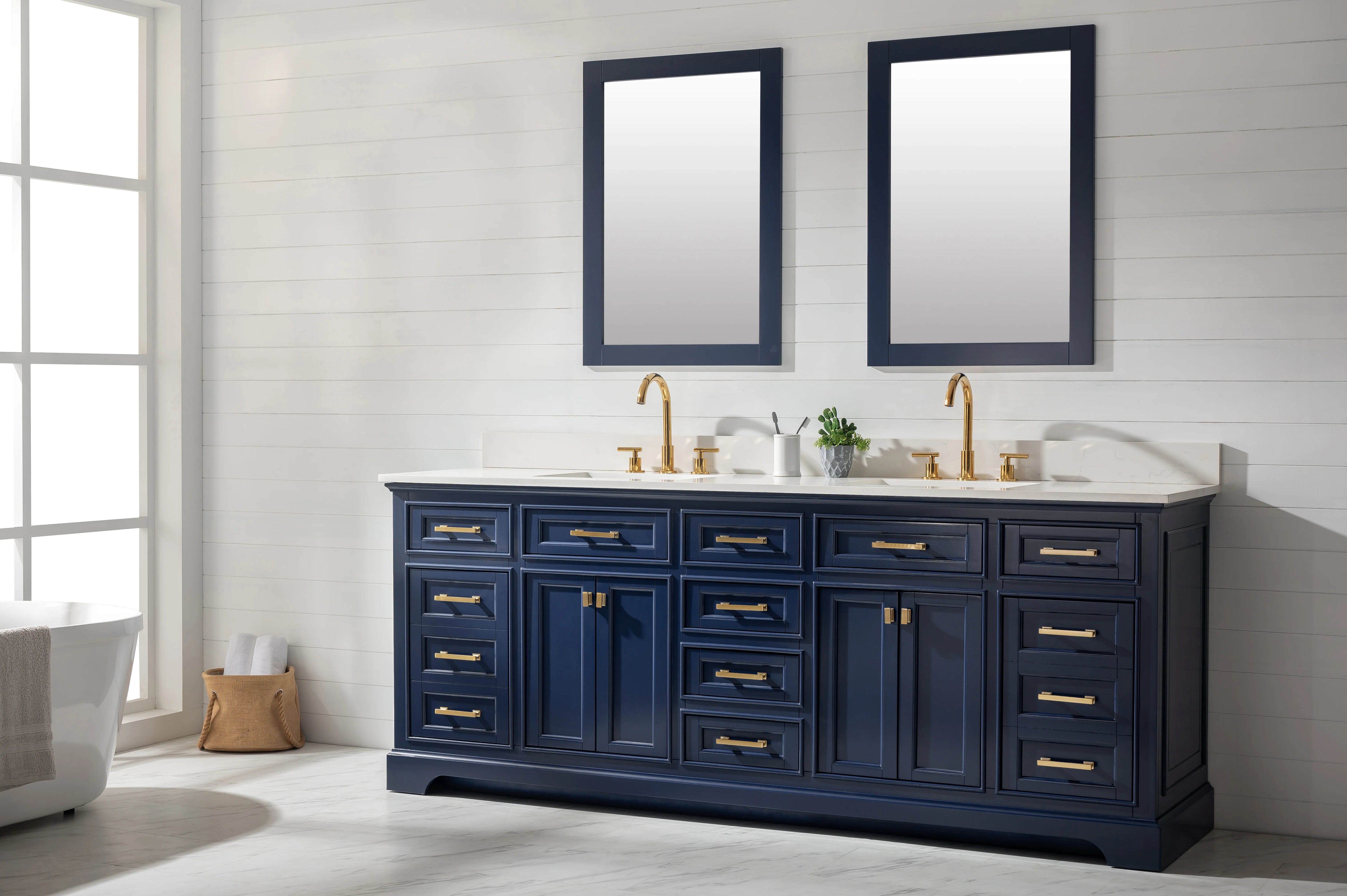 Milano 84" Double Sink Vanity with White Quartz Top