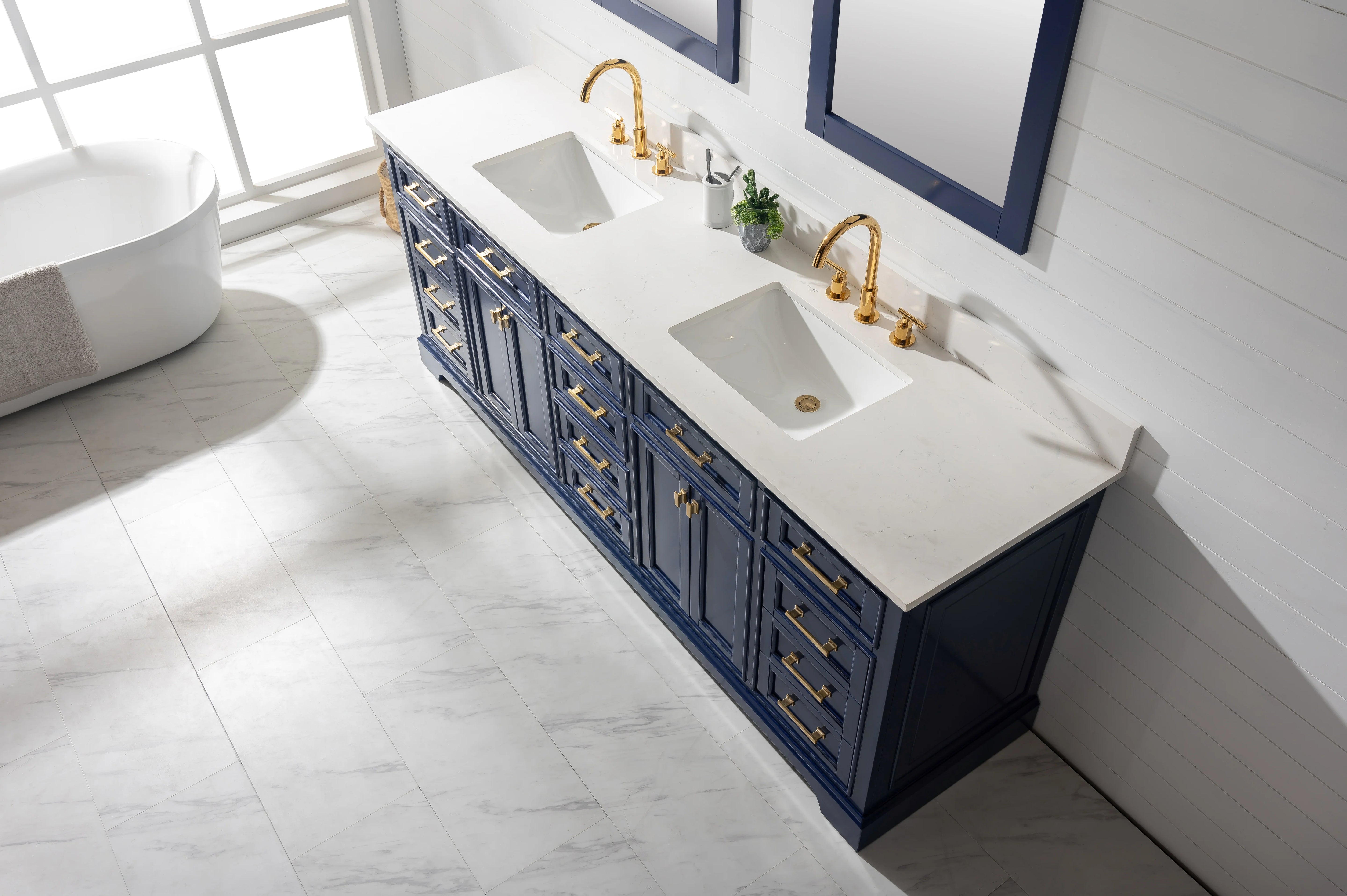 Milano 84" Double Sink Vanity with White Quartz Top