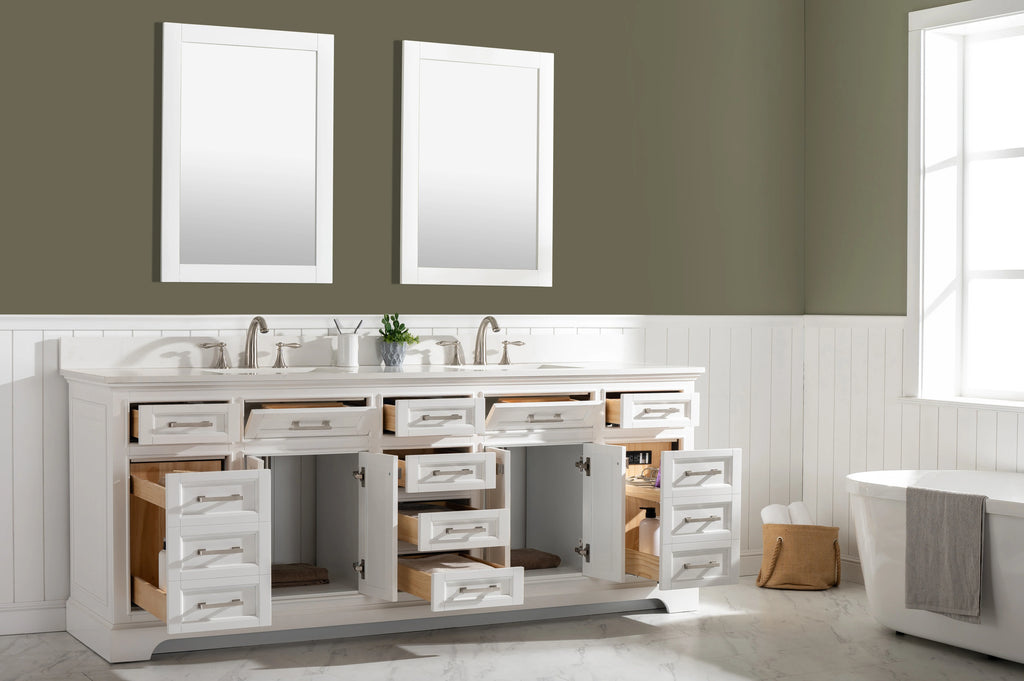 Milano 84" Double Sink Vanity with White Quartz Top