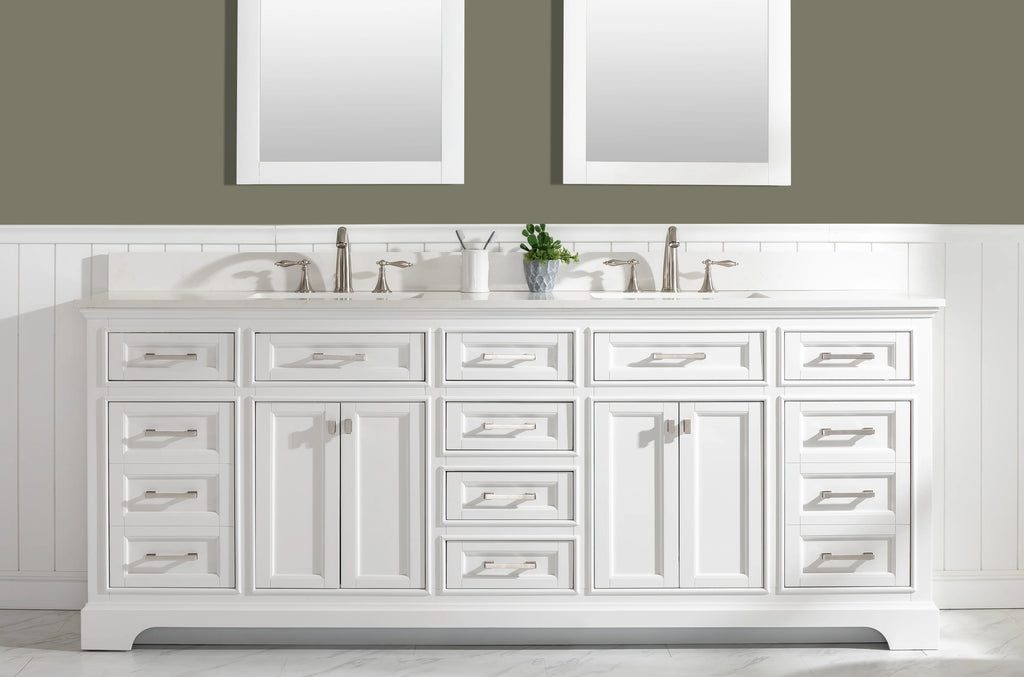 Milano 84" Double Sink Vanity with White Quartz Top