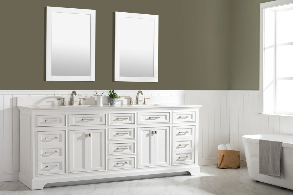 Milano 84" Double Sink Vanity with White Quartz Top