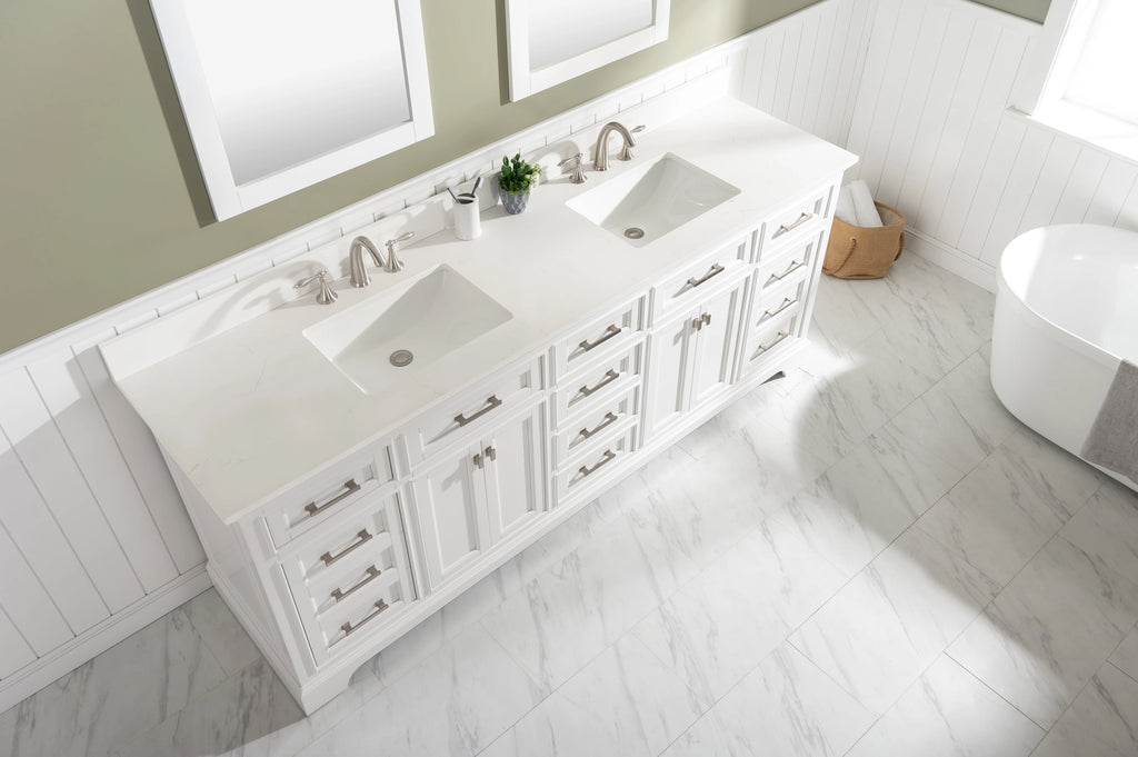 Milano 84" Double Sink Vanity with White Quartz Top
