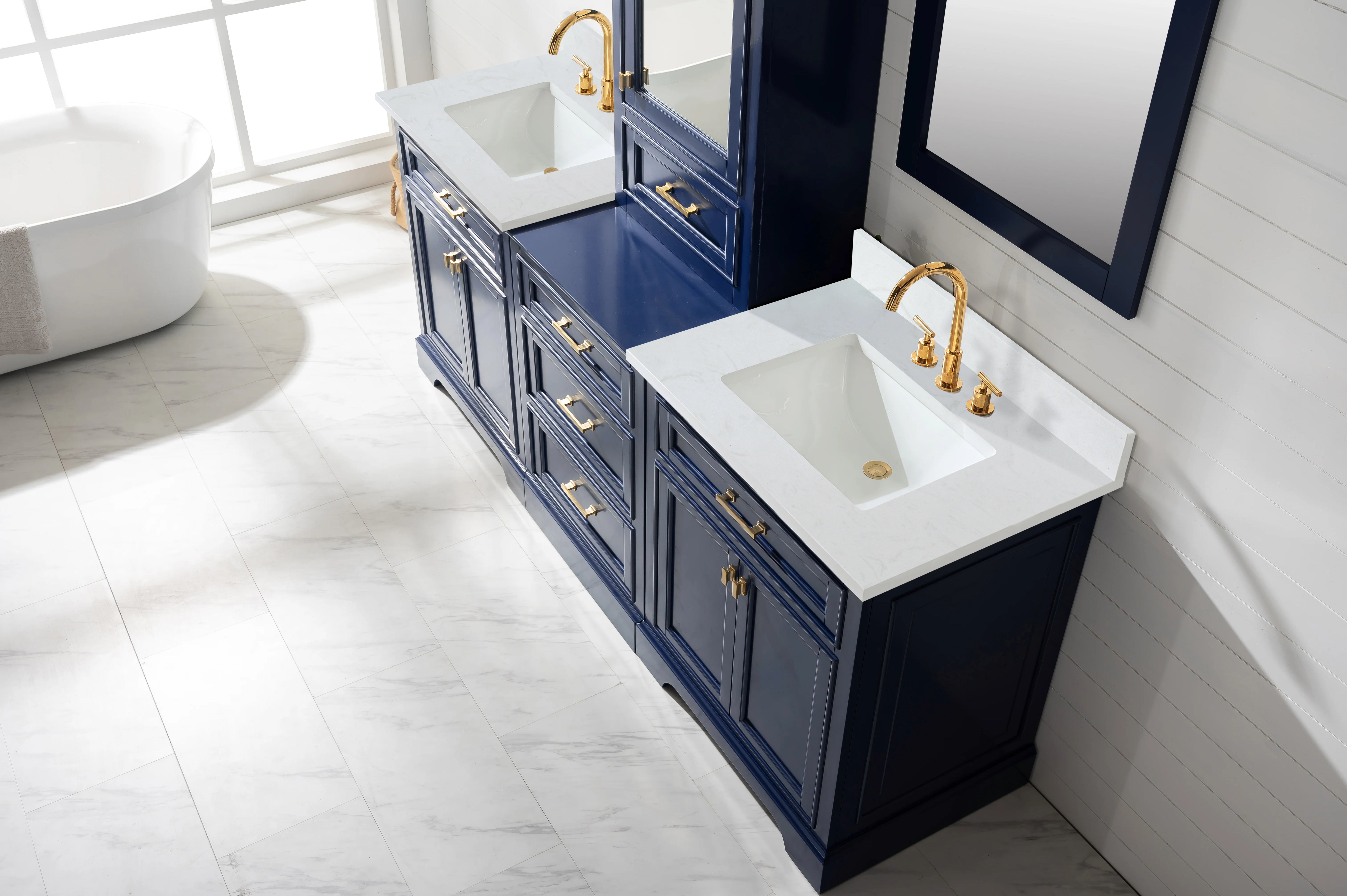 Milano 84" Modular Double Sink Vanity Set with White Quartz Top