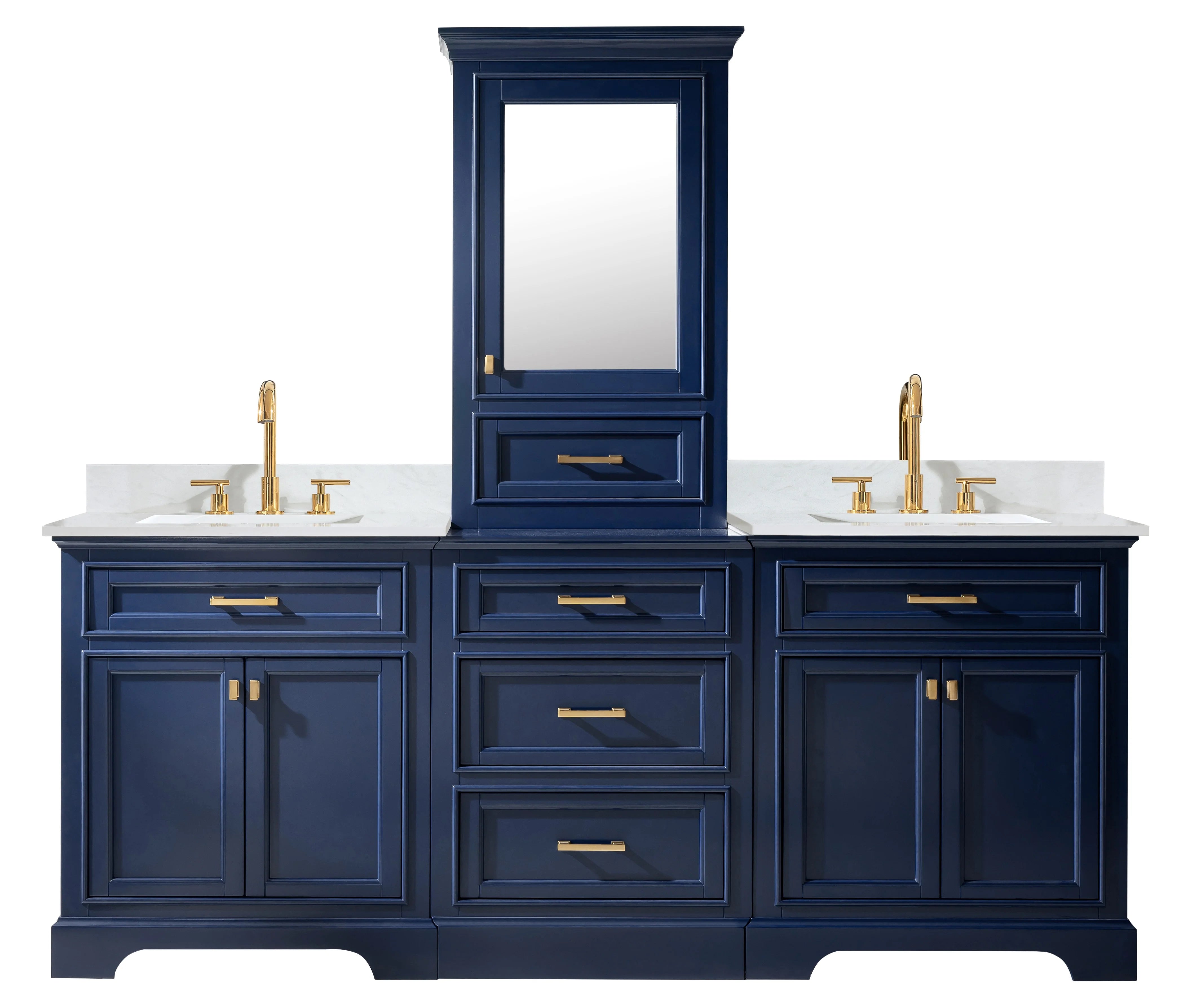 Milano 84" Modular Double Sink Vanity Set with White Quartz Top