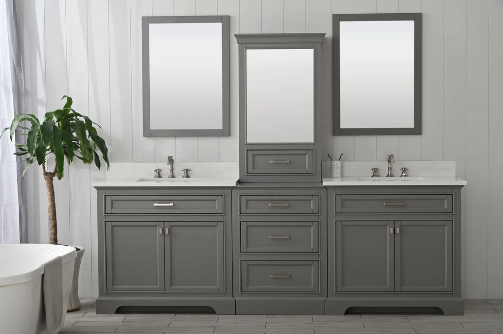 Milano 84" Modular Double Sink Vanity Set with White Quartz Top