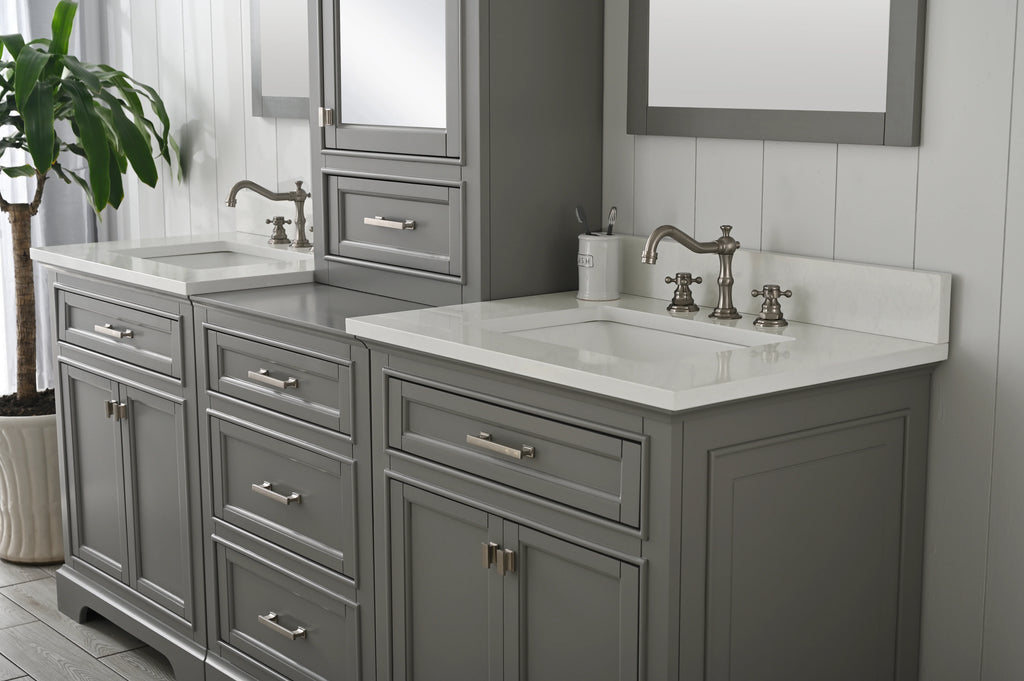 Milano 84" Modular Double Sink Vanity Set with White Quartz Top