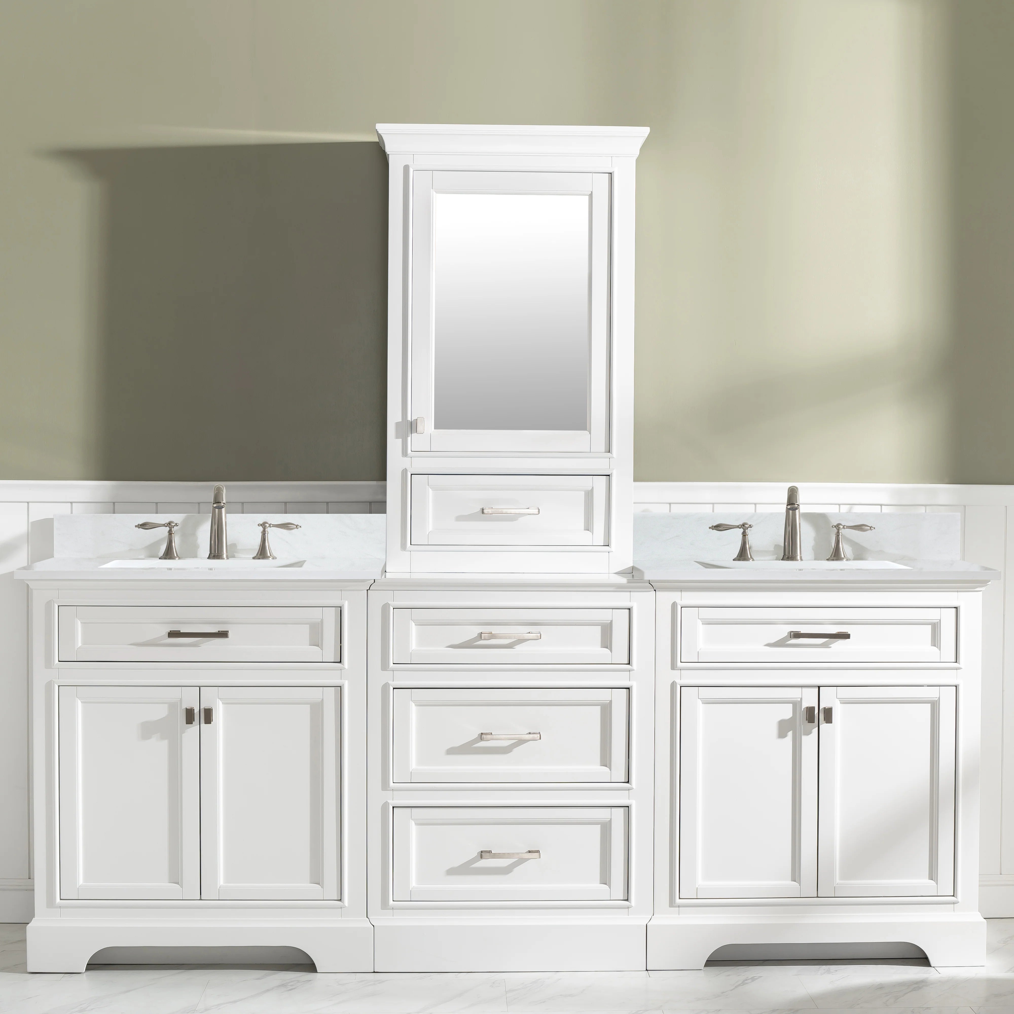 Milano 84" Modular Double Sink Vanity Set with White Quartz Top
