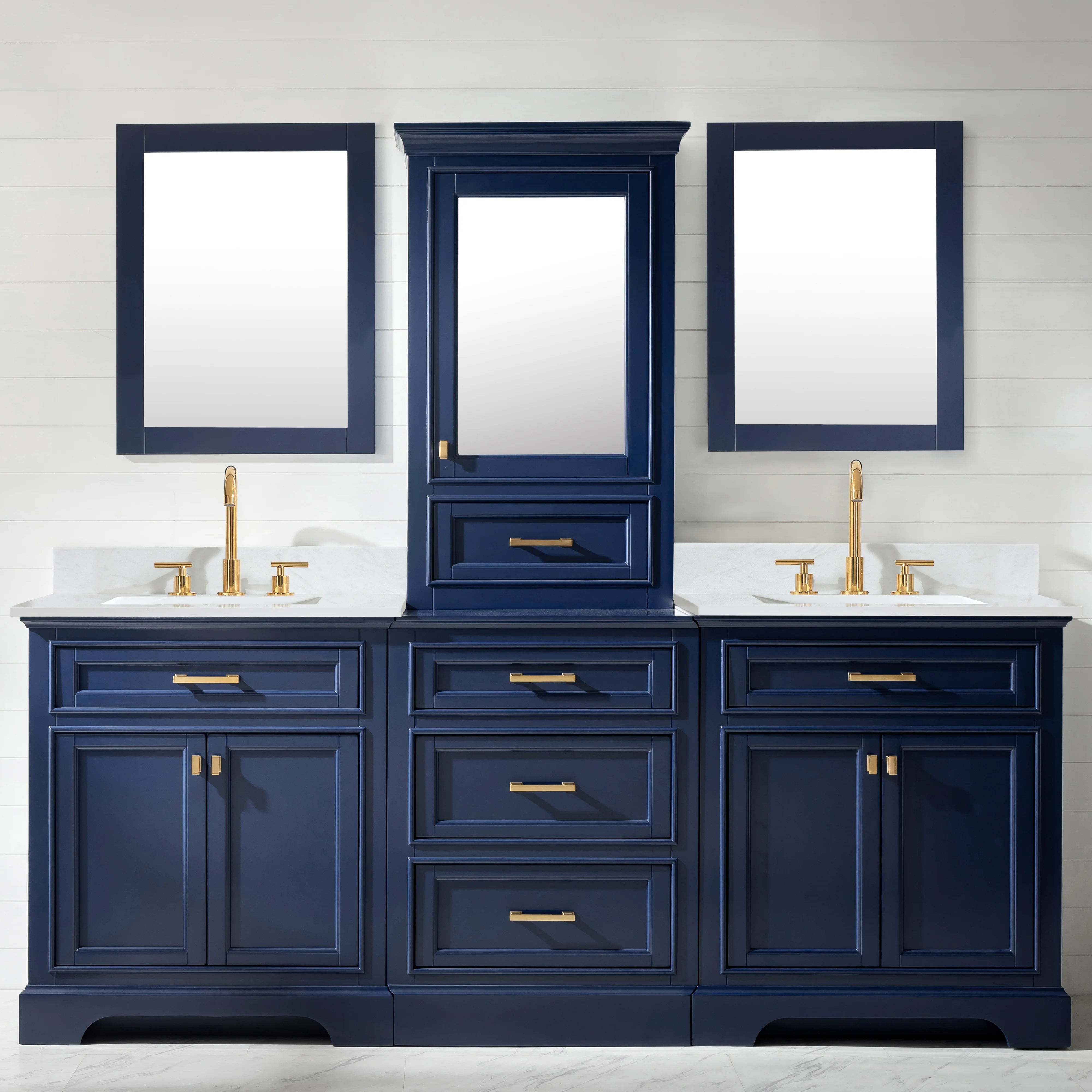 Milano 96" Modular Double Sink Vanity Set with White Quartz Top