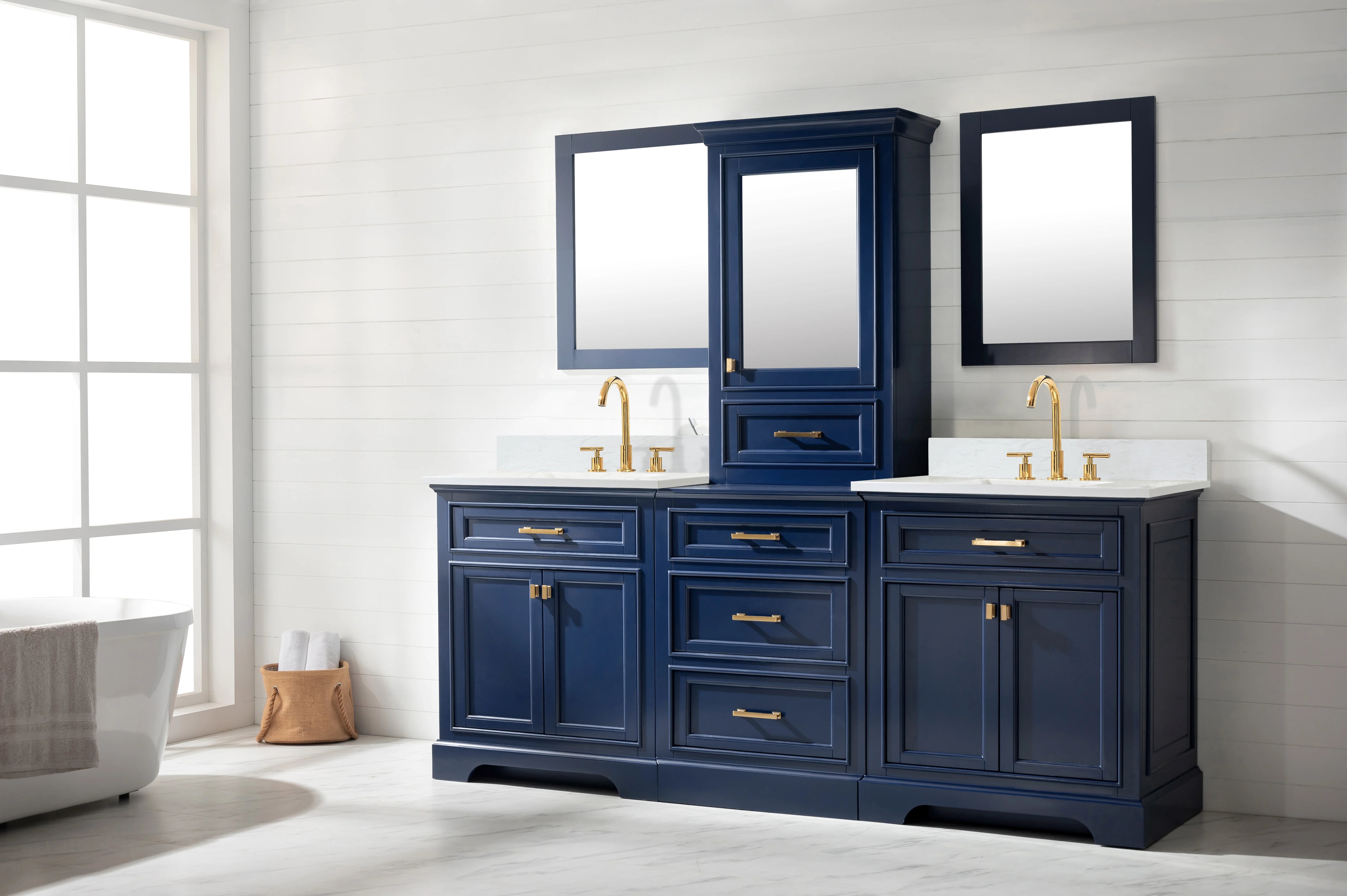 Milano 96" Modular Double Sink Vanity Set with White Quartz Top