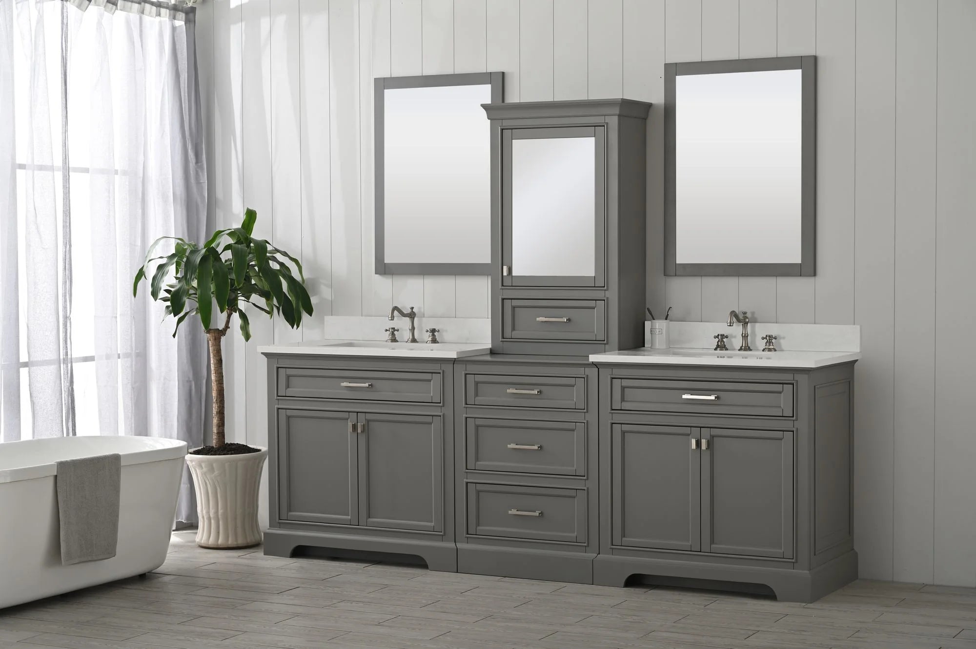 Milano 96" Modular Double Sink Vanity Set with White Quartz Top