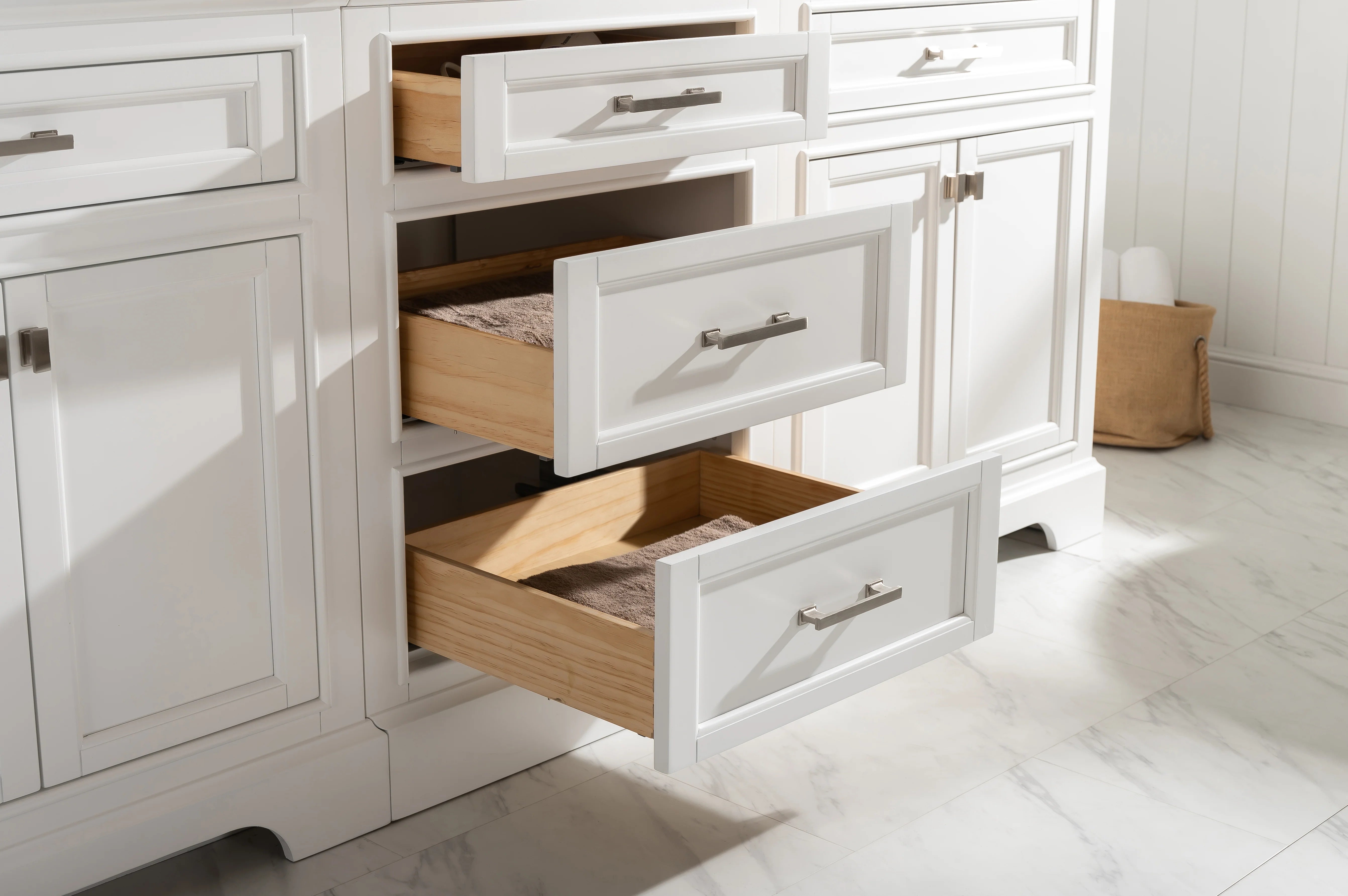 Milano 96" Modular Double Sink Vanity Set with White Quartz Top