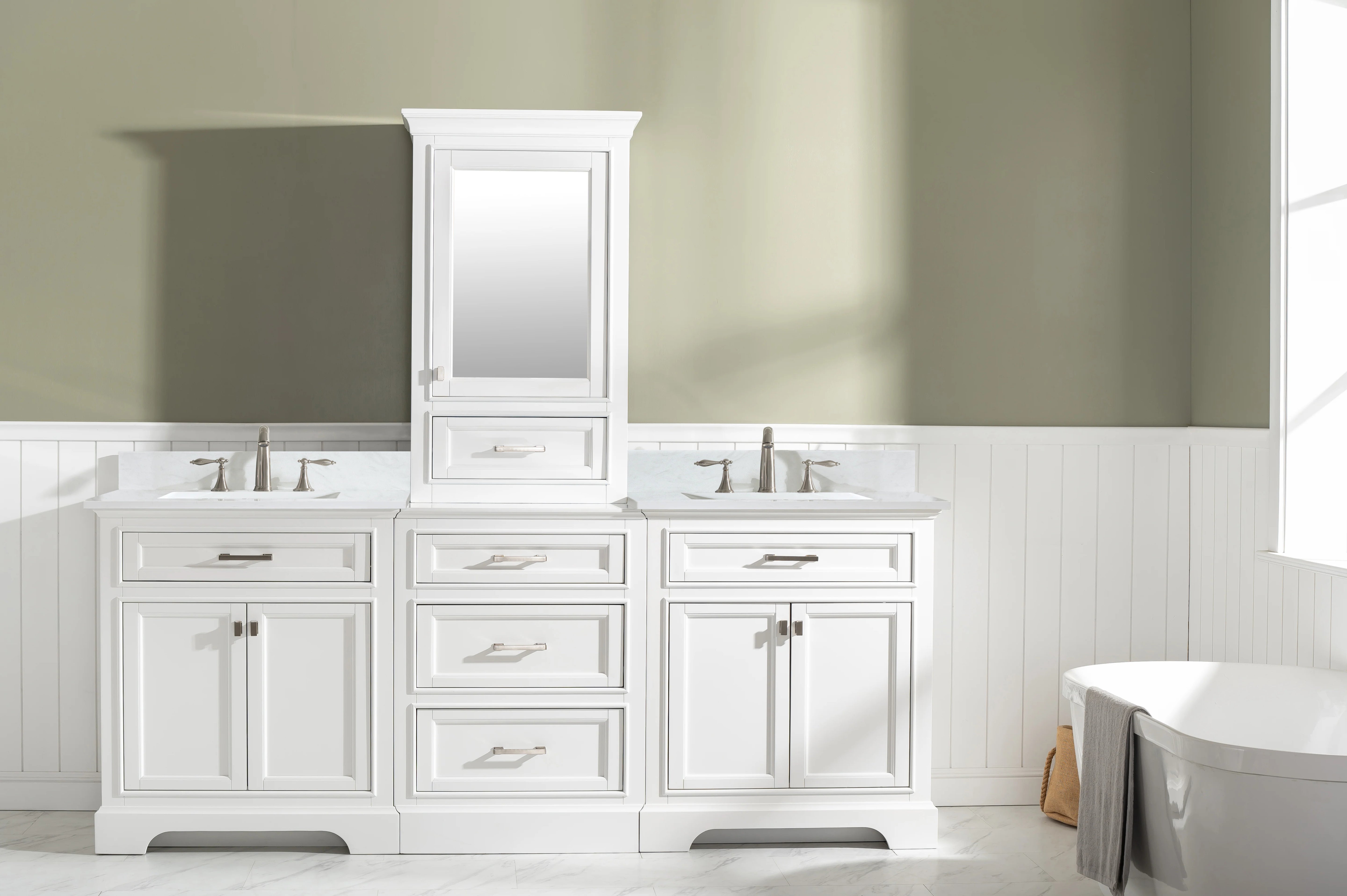 Milano 96" Modular Double Sink Vanity Set with White Quartz Top