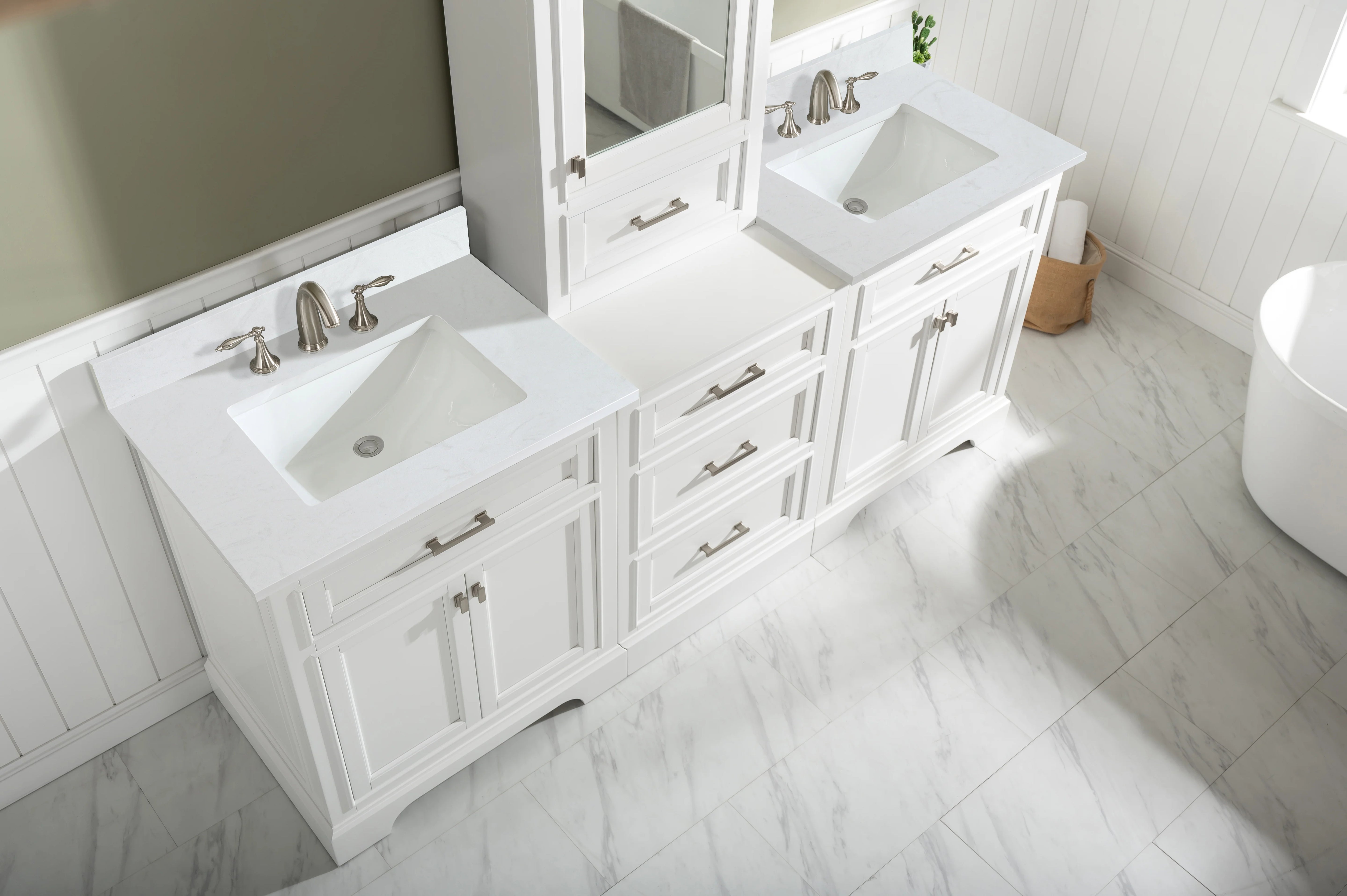 Milano 96" Modular Double Sink Vanity Set with White Quartz Top