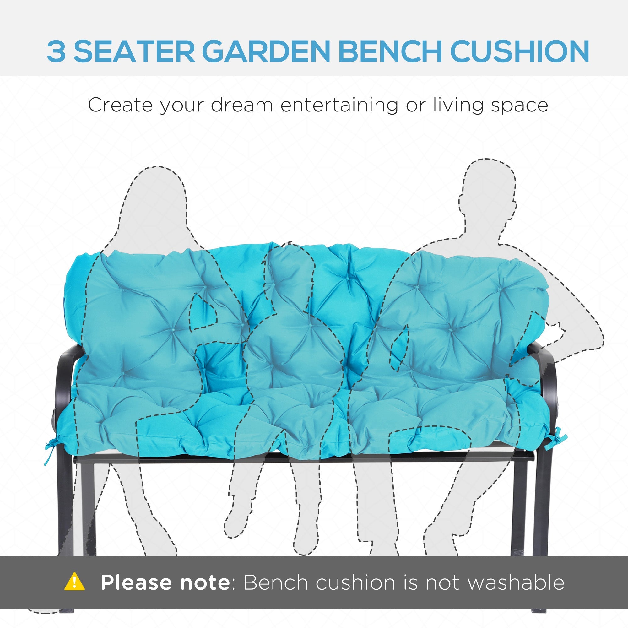 Outsunny 3 Seater Bench Swing Chair Replacement Cushions Outdoor Seat Pads Backrest Patio Garden Turquoise