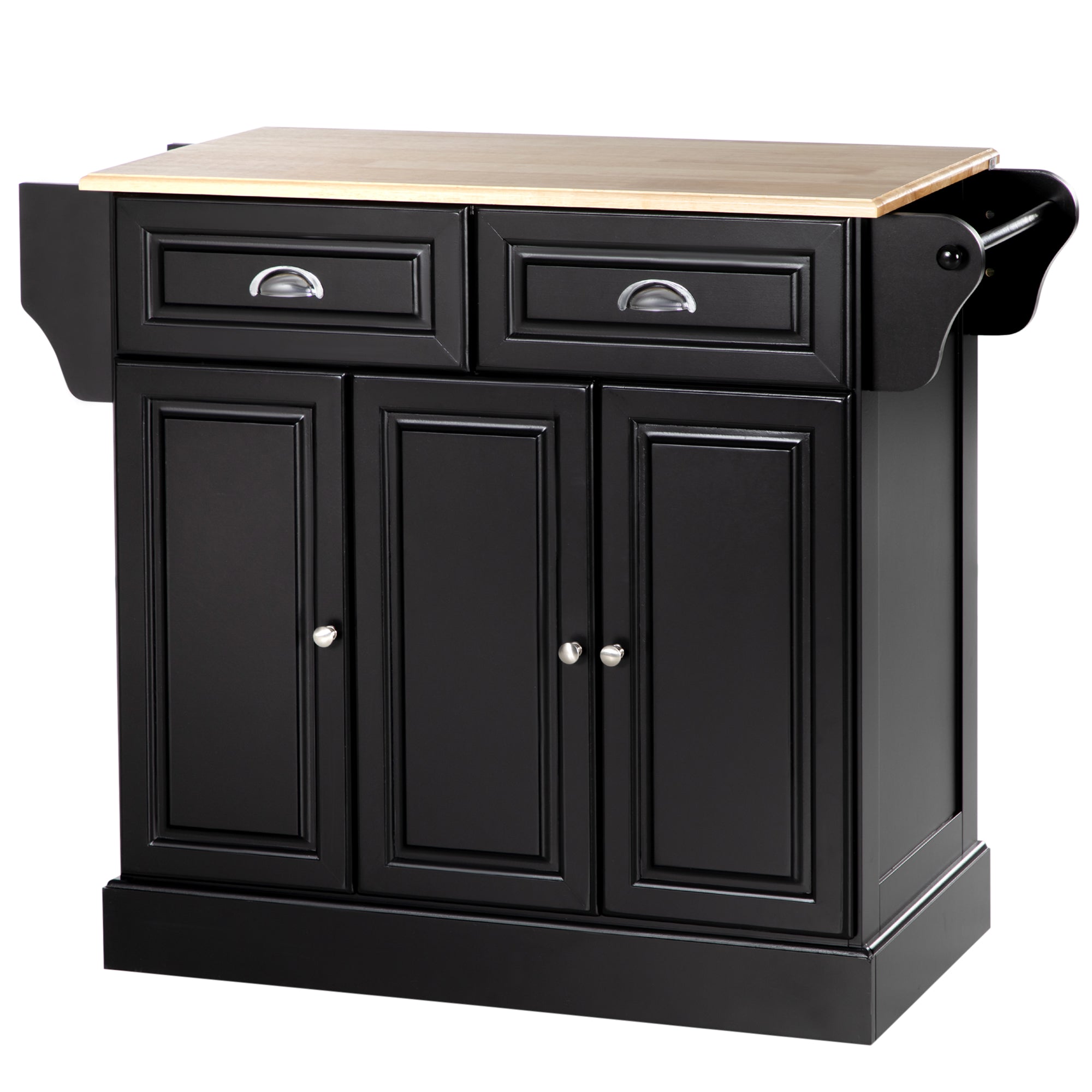HOMCOM Kitchen Island Cart Wood Top Towel Rack Drawer Cabinet Black Mobile Furniture Prep Station