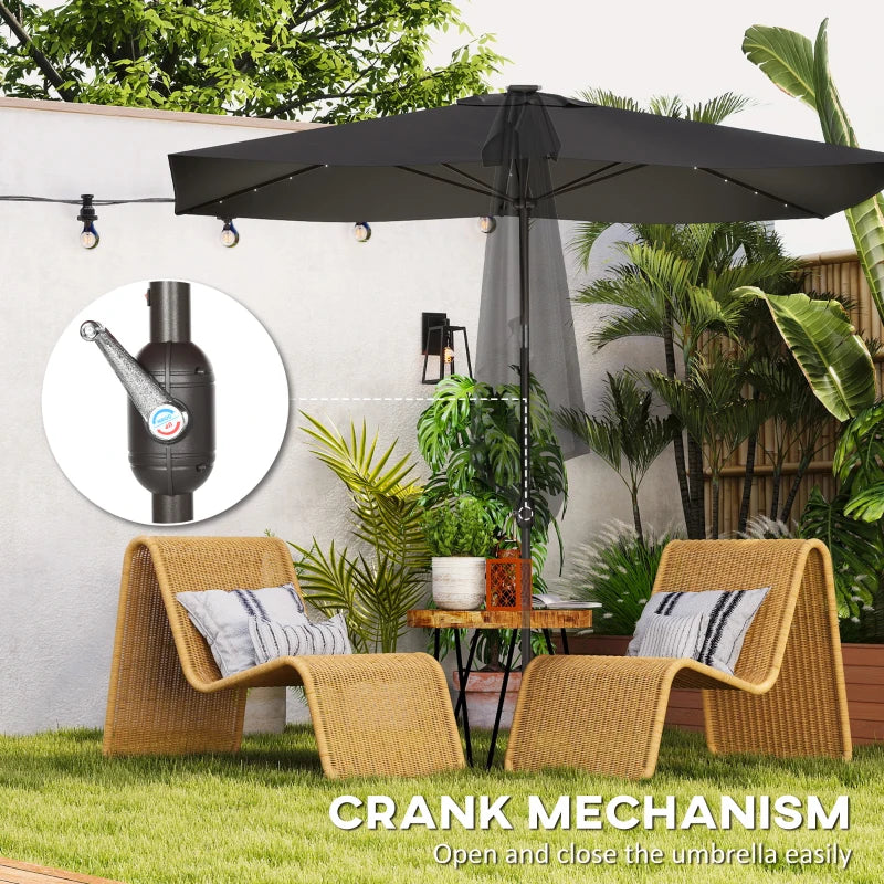 6.5x10ft Patio Umbrella, Rectangle Tilt Outdoor Market Parasol with LEDs, Black