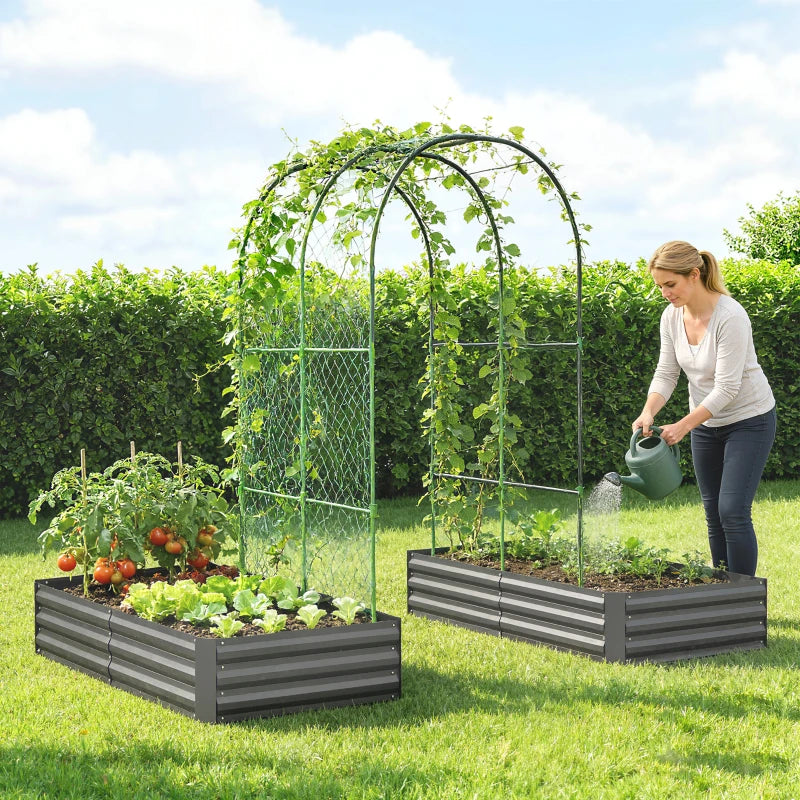 Metal Raised Garden Bed with Trellis, Galvanized Garden Bed Kit Outdoor Garden Box with Trellis, Dark Grey