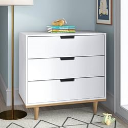 Modern Mid-Century Style 3-Drawer Dresser Chest in White Natural Wood Finish - Free Shipping