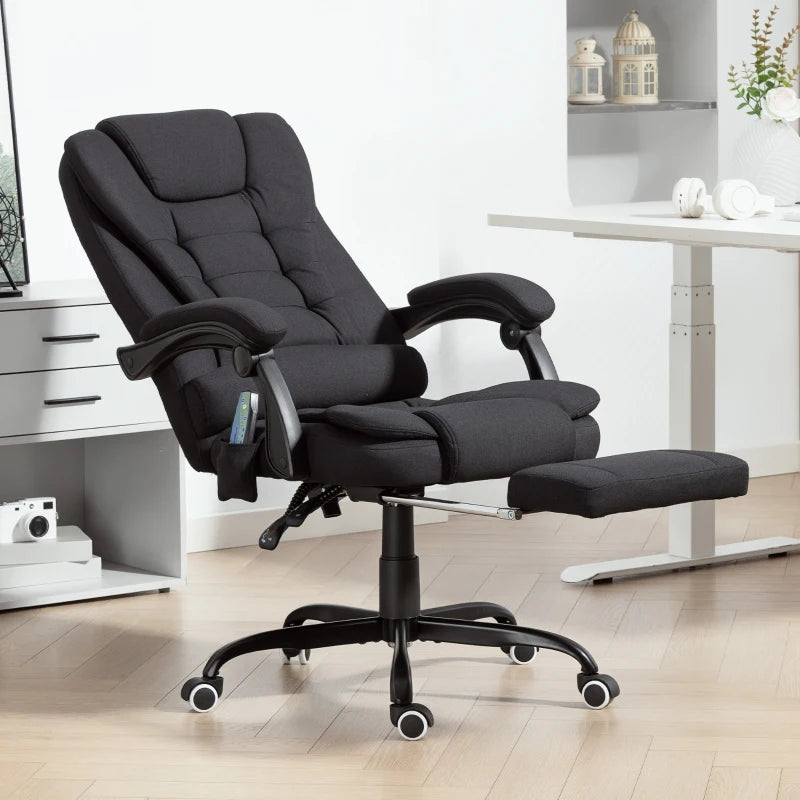 7-Point Vibrating Massage Chair, Reclining Office Chair with Footrest, Reclining Back, Adjustable Height, Black