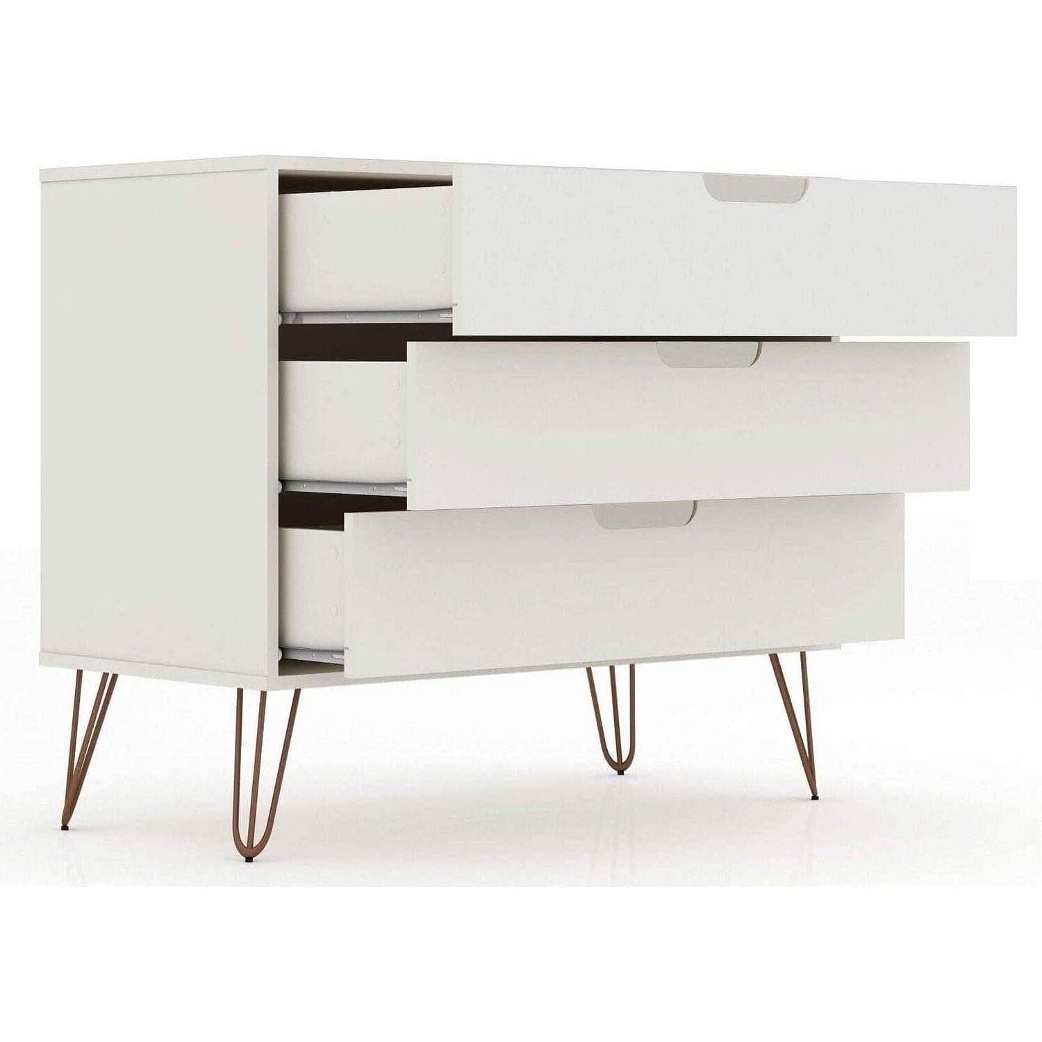 Modern Scandinavian Style Bedroom 3-Drawer Dresser in Off-White Finish - Free Shipping