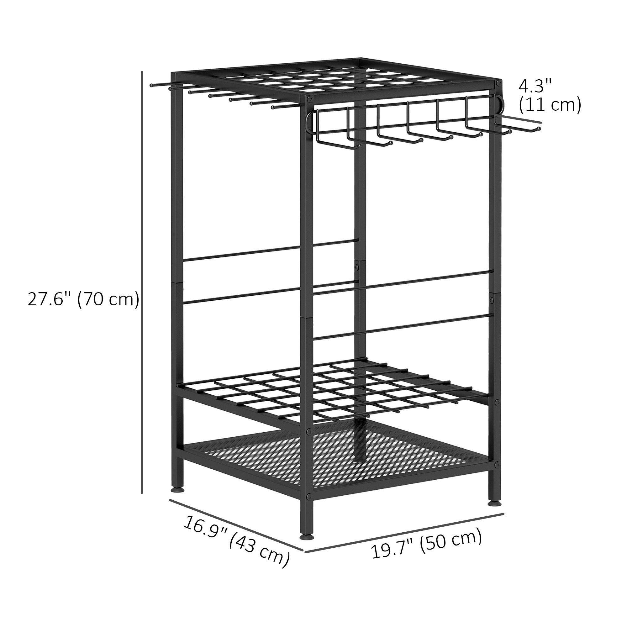 Outsunny 3-Tier Yard Tool Tower Rack, Garden Tool Organizer with 14 Hooks for Long-Handled Rakes, Shovel, Broom, Black